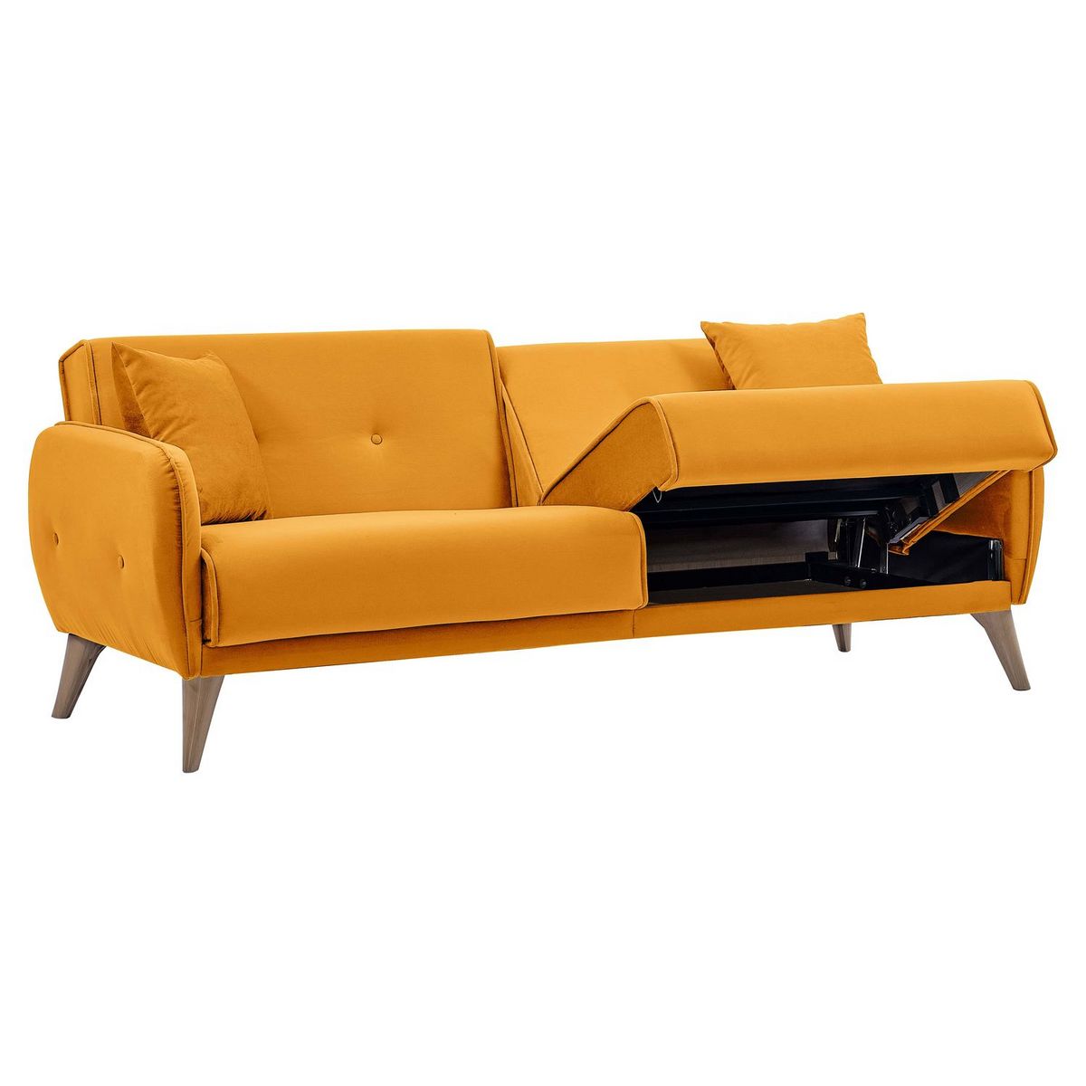 Canapé droit convertible 3 places tissu pieds bois clair BONJO