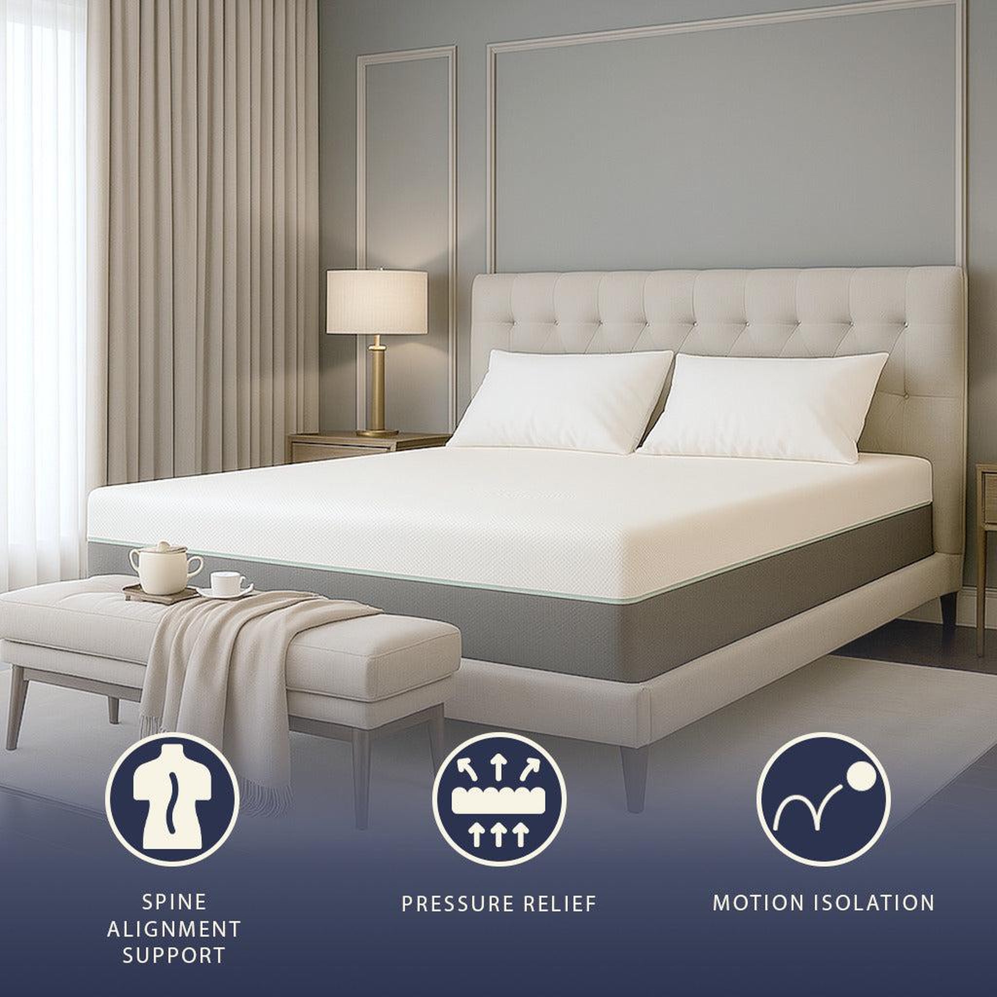 Voir la diapositive 2 : THE WHITE STONE Matelas 80x190 en Mémoire de Forme Breeze & Ressorts Ensachés | Hauteur 25 cm | Respirant, Anallergique & Antibactérien | Housse Déhoussable