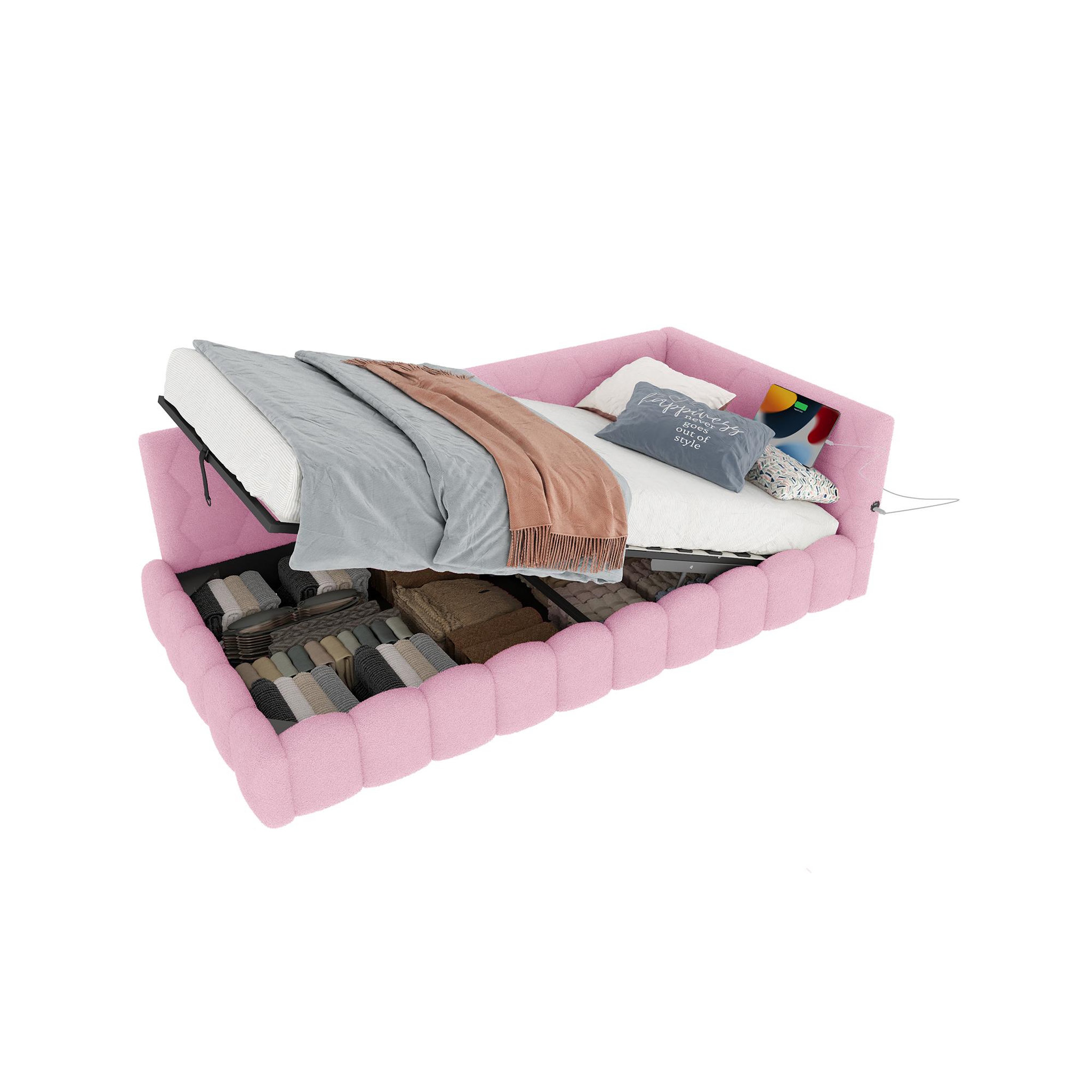 Voir la diapositive 1 : MERAX Lit coffre rembourré 90x200cm