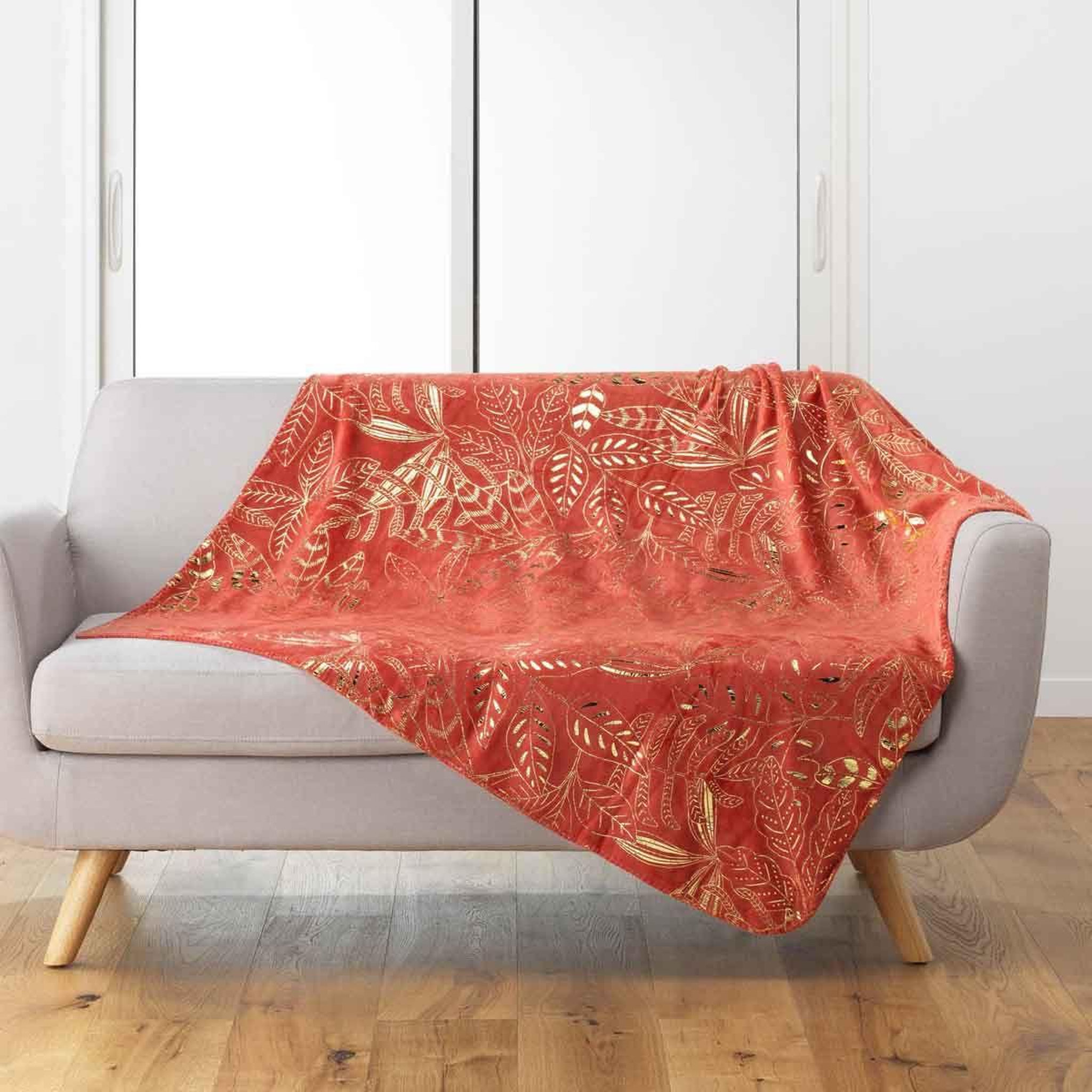 Voir la diapositive 1 : Douceur d'Intérieur Plaid flanelle imprimé  belflor  125x150cm terracotta