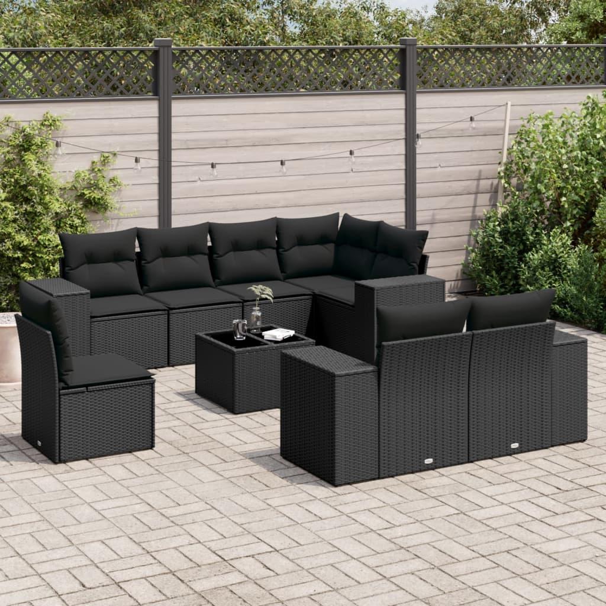 VIDAXL Salon de jardin 9 pcs avec coussins noir resine tressee