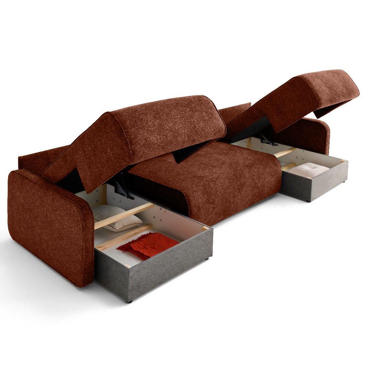 LISA DESIGN Apolline - canapé panoramique en u 7 places convertible avec coffres en tissu moucheté