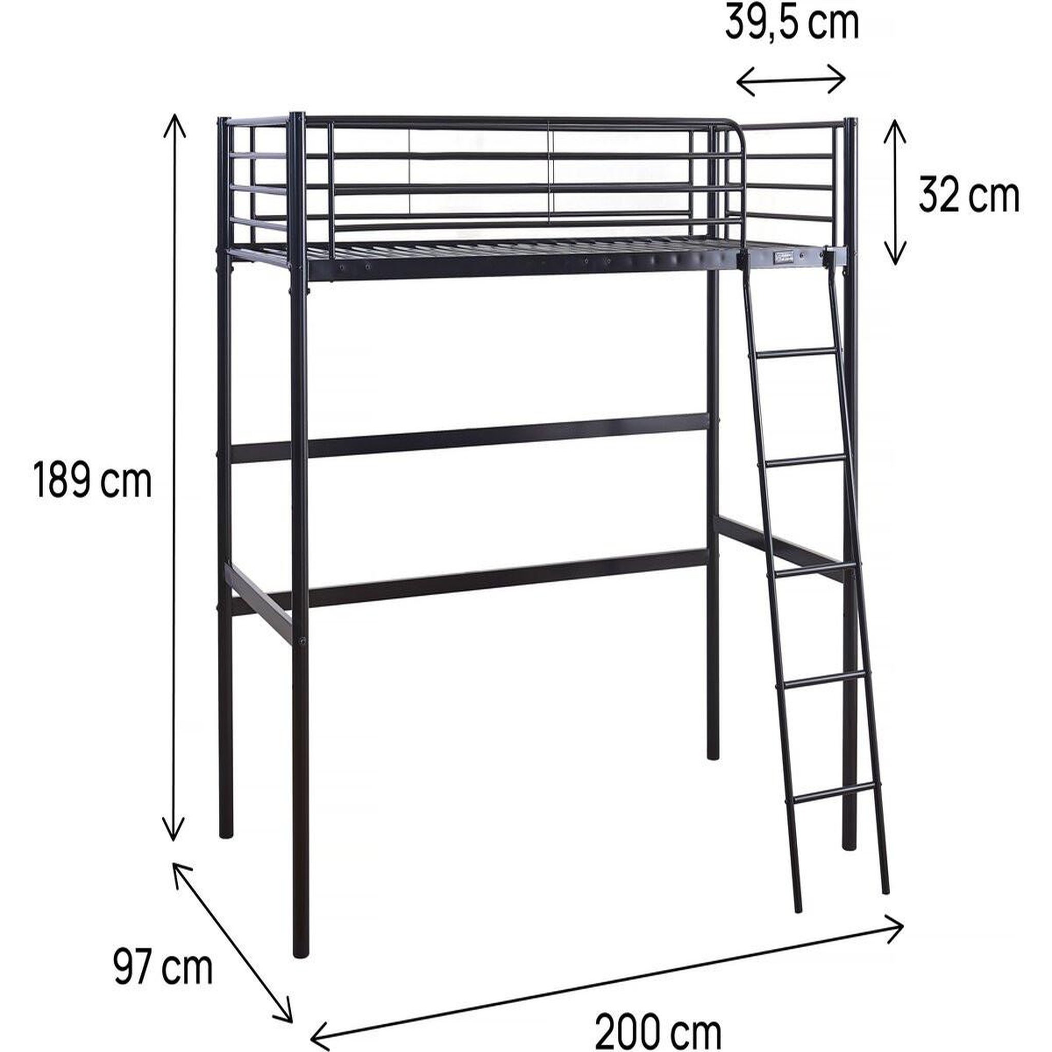 Voir la diapositive 3 : Habitat et Jardin Lit mezzanine en métal  alora  - 90 x 190 cm - noir