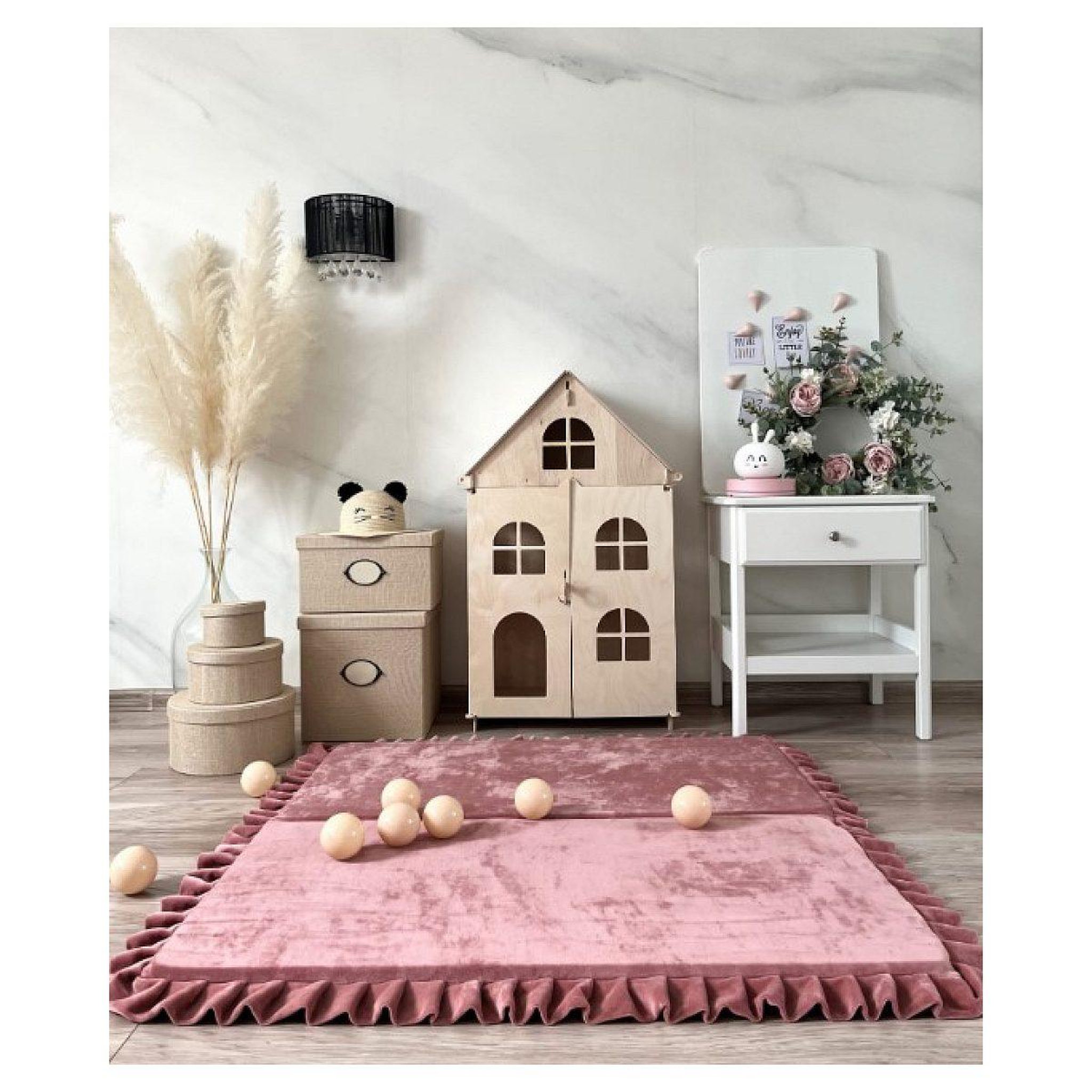 Voir la diapositive 2 : MONIO FOR KIDS Tapis de jeu pliable en velours carré 125x125 rose