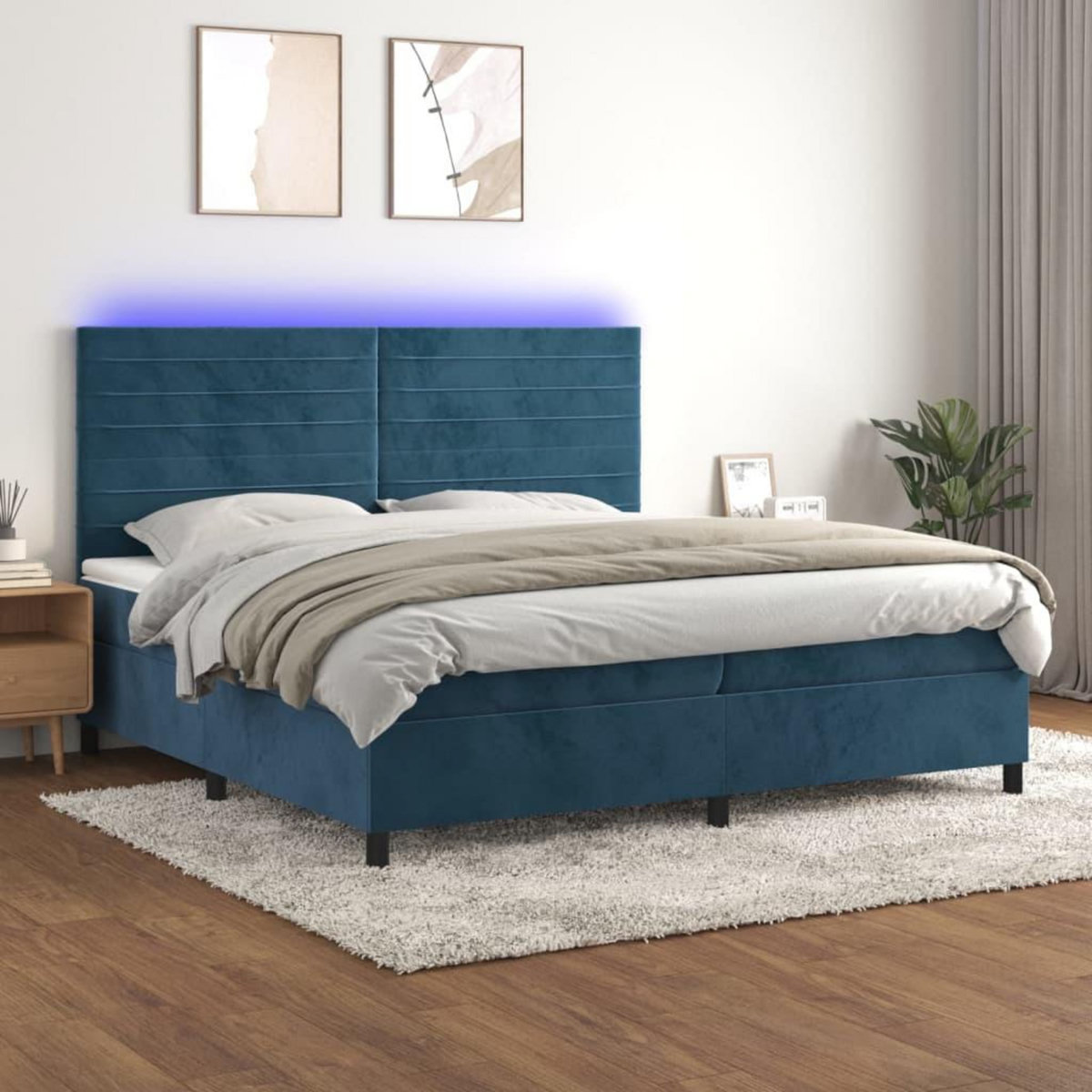 VIDAXL Sommier a lattes de lit avec matelas LED Bleu fonce 200x200 cm