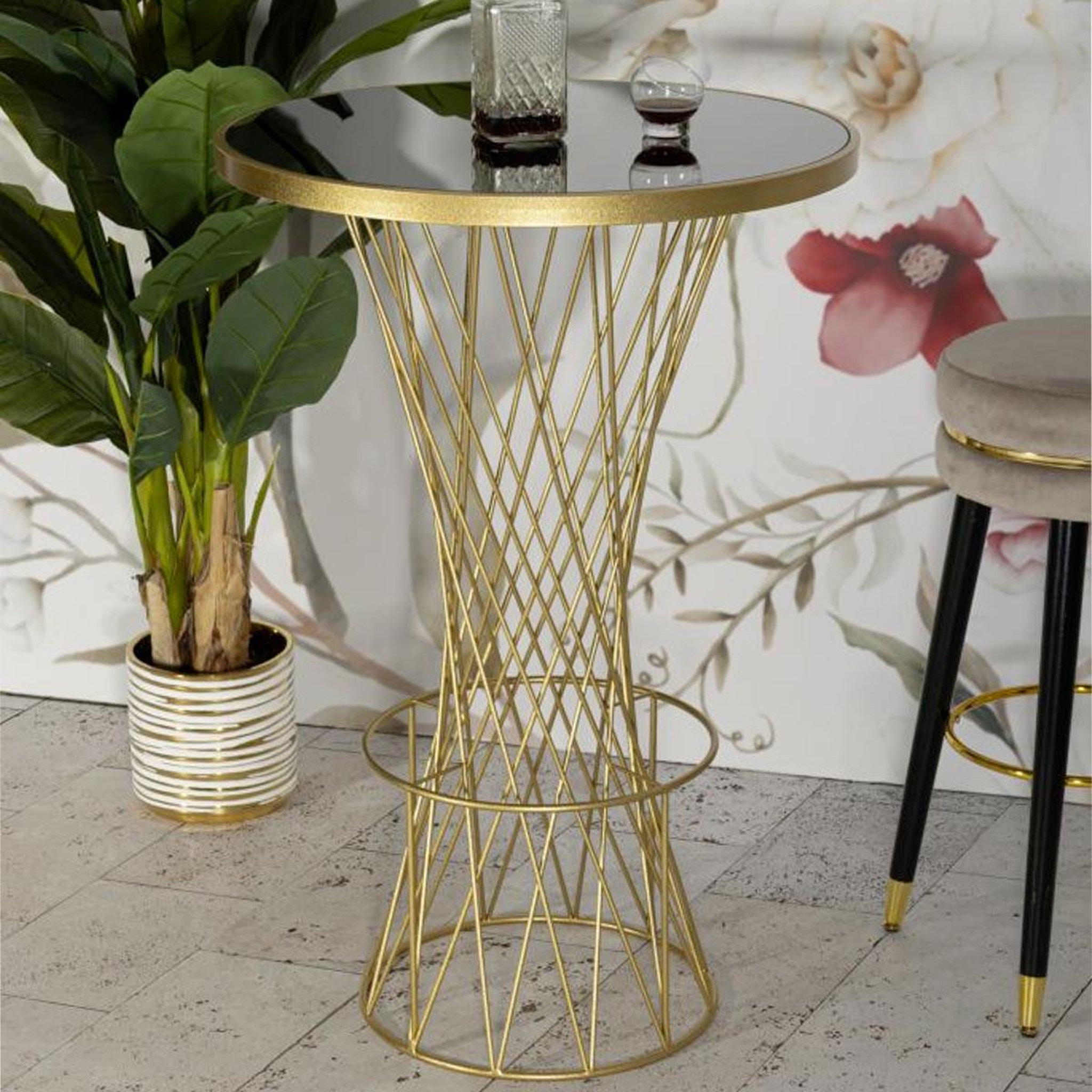 Voir la diapositive 5 : Paris Prix Table de bar ronde  tower  103cm noir & or