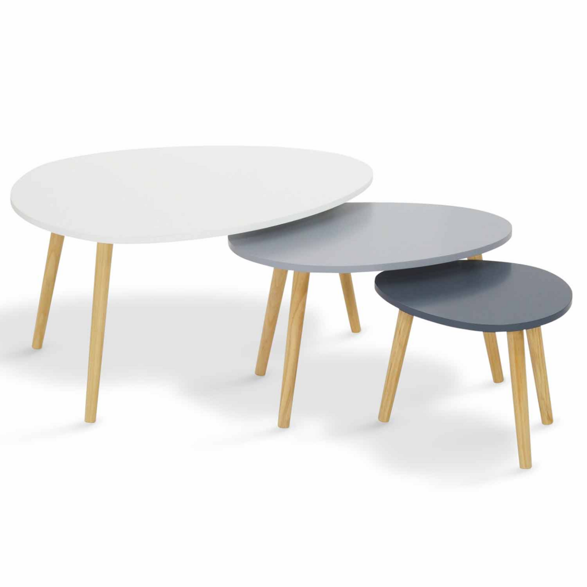ID MARKET Lot de 3 tables basses gigognes GAIA laquées blanc gris scandinave