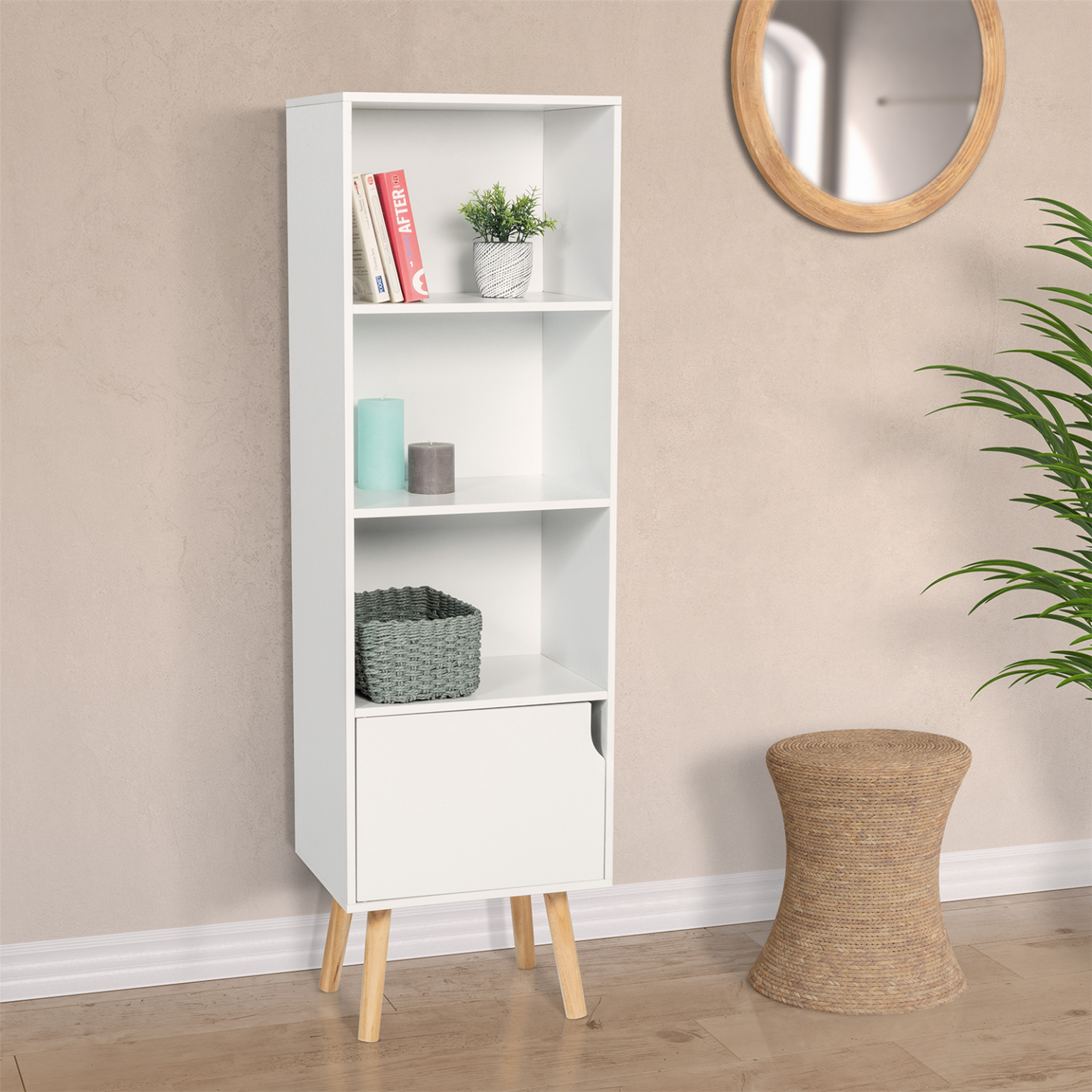 Voir la diapositive 2 : ID MARKET Bibliothèque étagère de rangement colonne emmie scandinave blanc