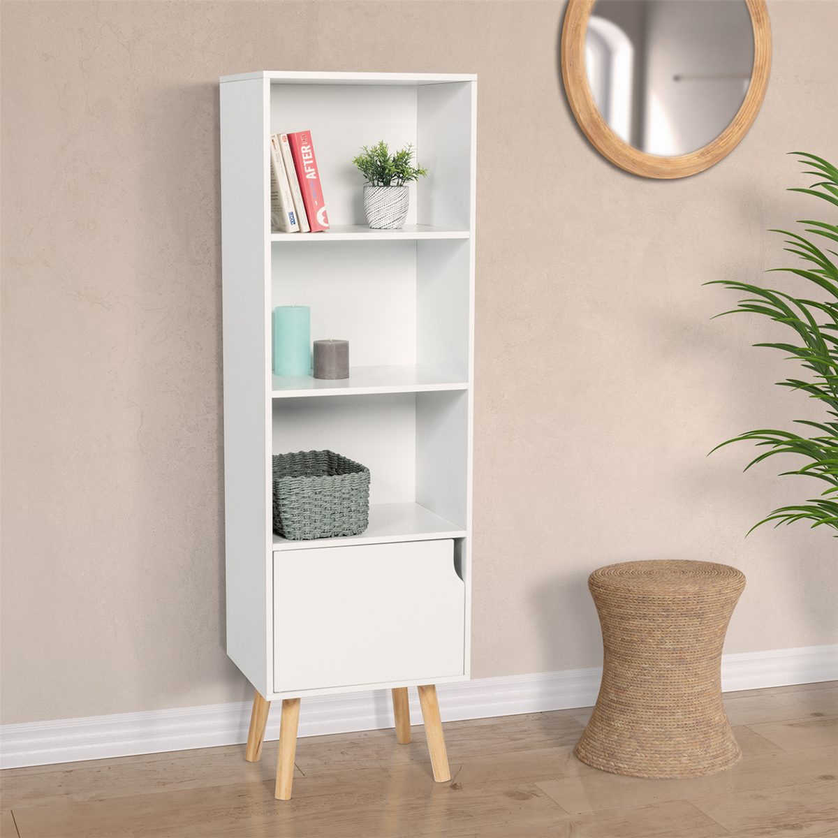 ID MARKET Bibliothèque étagère de rangement colonne EMMIE scandinave blanc