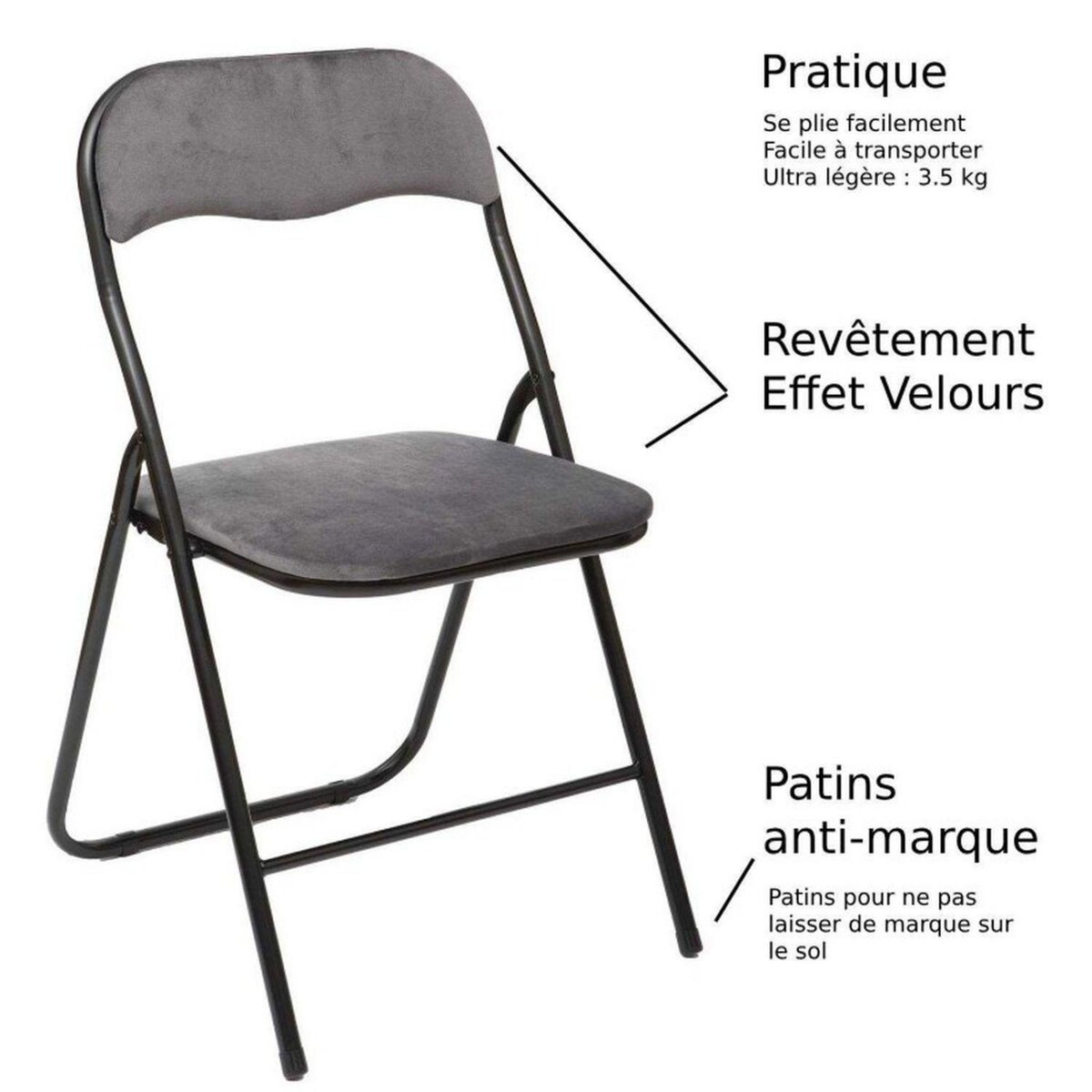 FIVE Chaise pliante effet velours