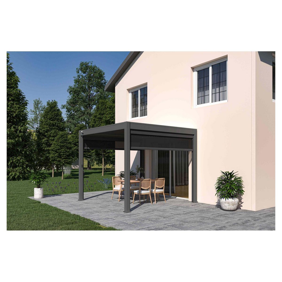 OMBREA Pergola bioclimatique - Autoportante -Aluminium Anthracite -3 x 3m OMBREA