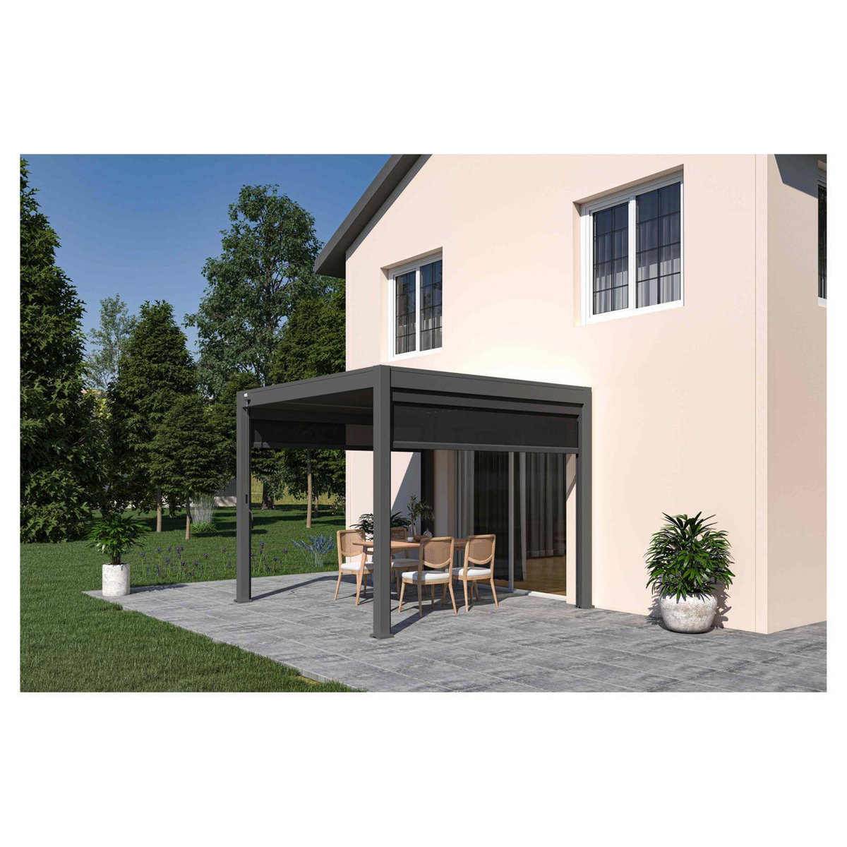 OMBREA Pergola bioclimatique - Autoportante -Aluminium Anthracite -3 x 3m OMBREA