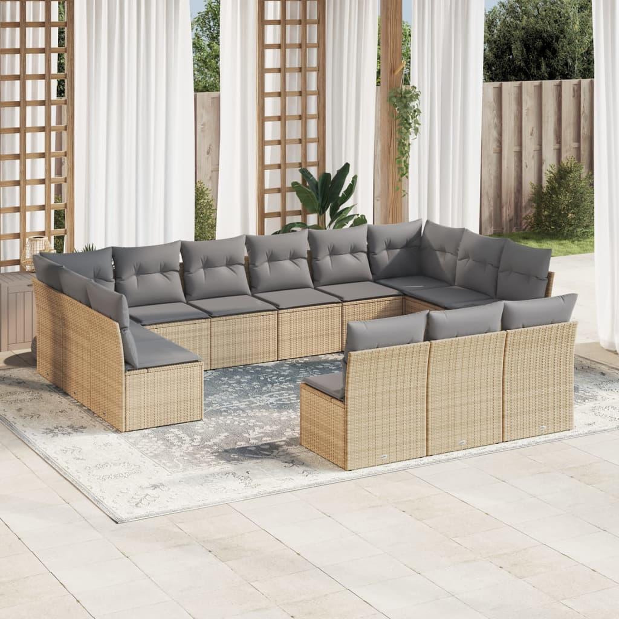 VIDAXL Salon de jardin avec coussins 13 pcs beige resine tressee