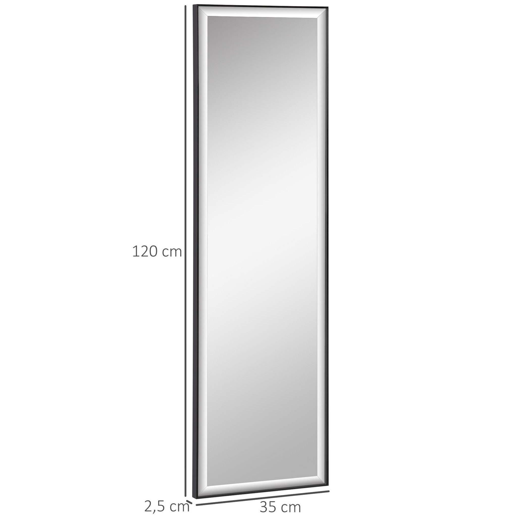 Voir la diapositive 3 : HOMCOM Miroir mural dim. 120L x 35l cm - film sécurité anti déflagrant, système attache inclus - cadre alliage alu. noir