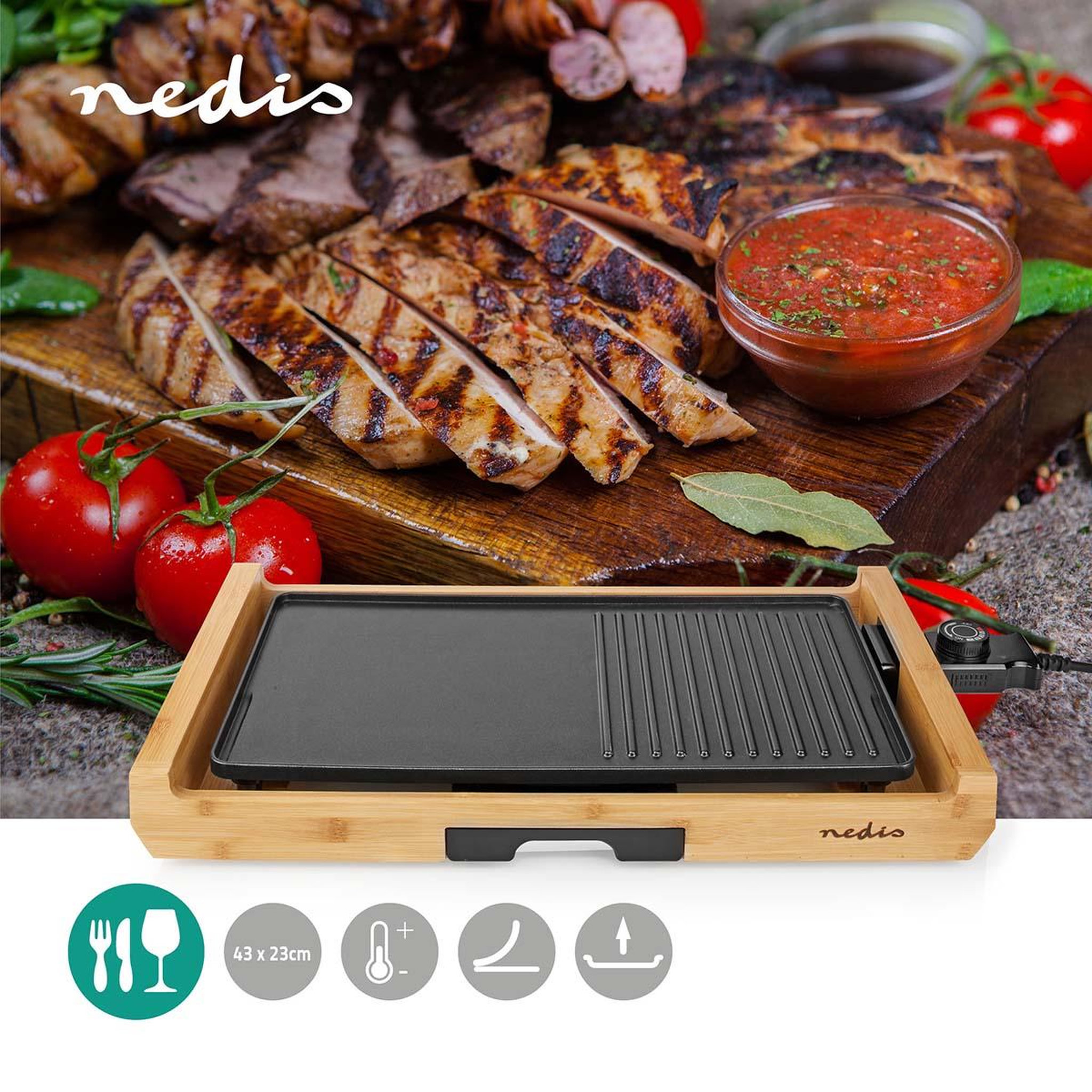 Voir la diapositive 6 : NEDIS Gril de table - 6 personnes - 4 réglages de chaleur - FCBG100FBK43