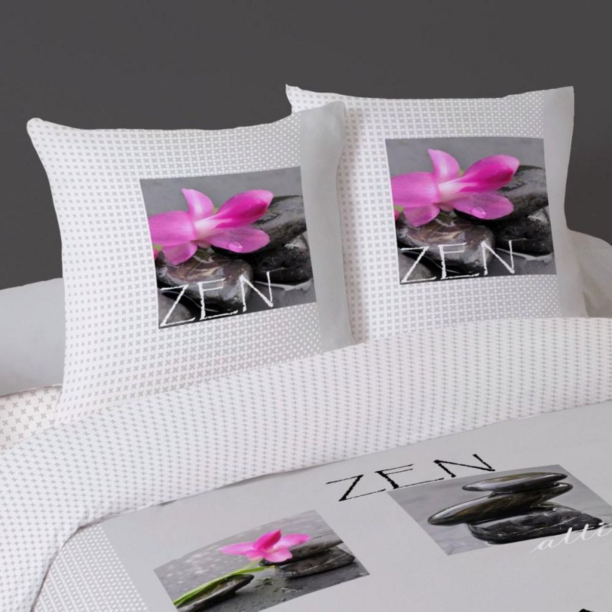 Dourev Parure de lit 4 pièces 100% coton GALET