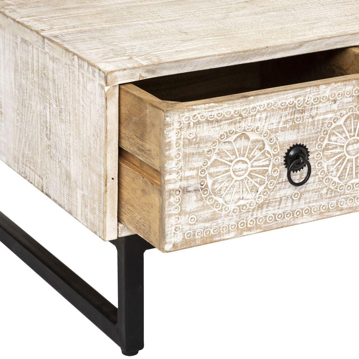 ATMOSPHERA Table basse 2 tiroirs Ajay - Beige et noir