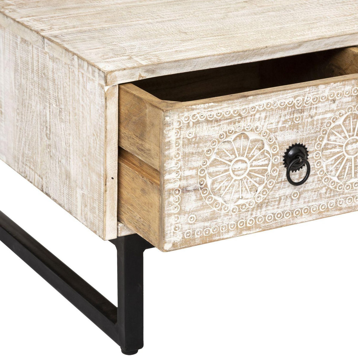 ATMOSPHERA Table basse 2 tiroirs Ajay - Beige et noir