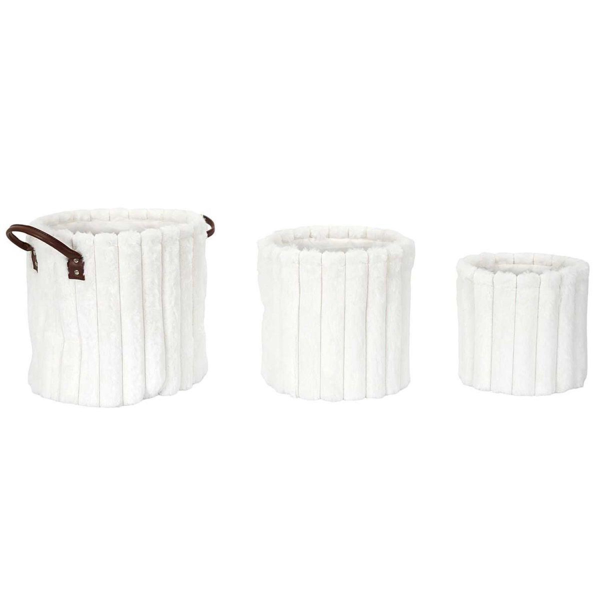 The Home Deco Factory Lot de 3 paniers de rangement  effet fourrure  30cm blanc