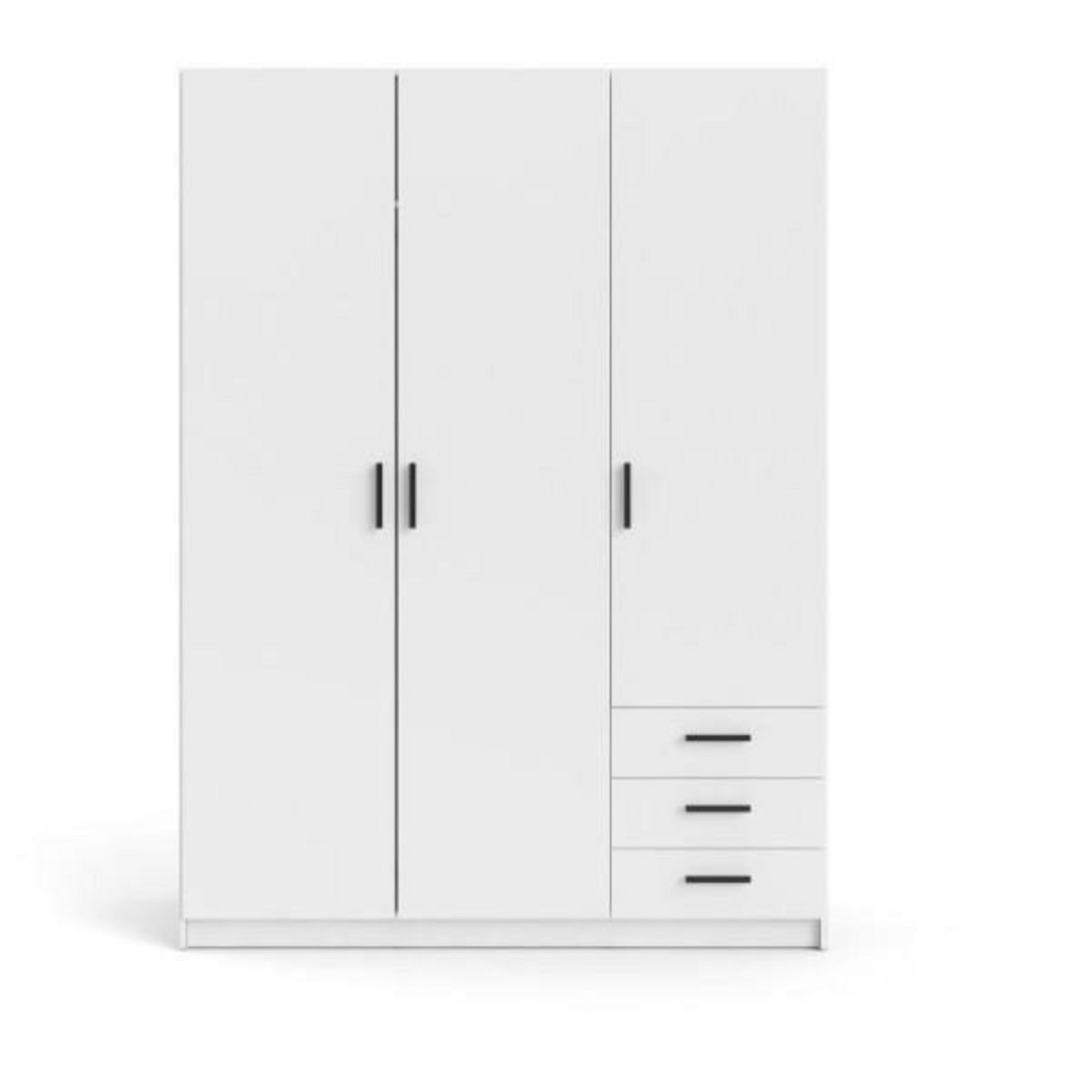 TVILUM Armoire VEGA - Décor Blanc mat - 3 portes + 3 tiroirs - L 147 x P 49,6 x H 200,4 cm