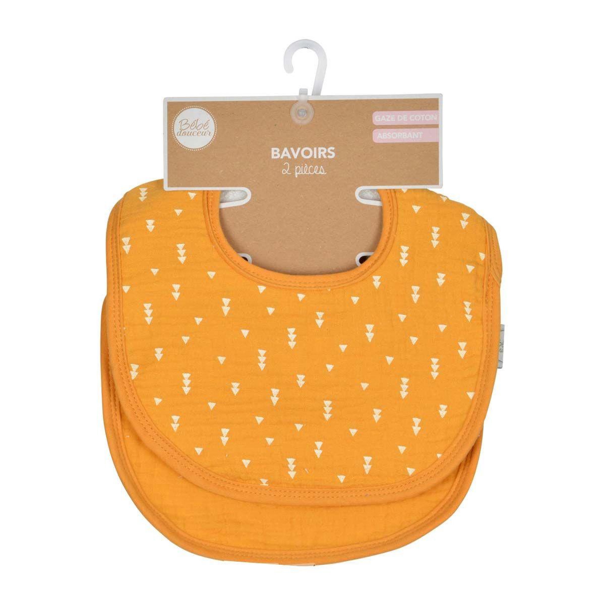 Voir la diapositive 4 : BEBE DOUCEUR Lot de 2 bavoirs bébé  absorbant  27cm moutarde