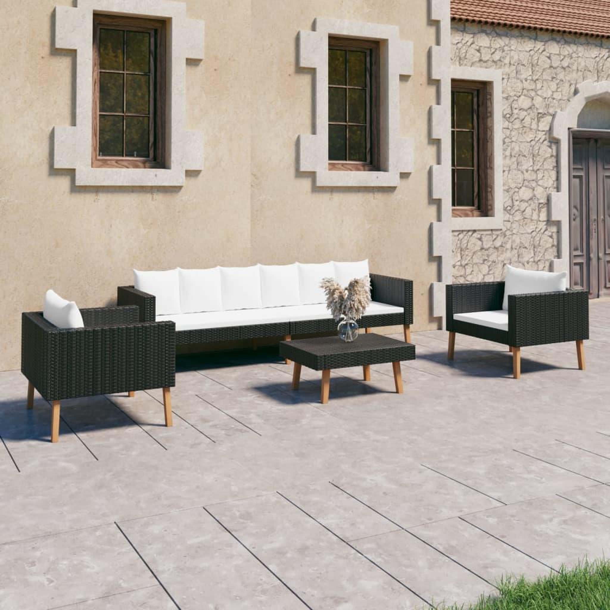 Voir la diapositive 1 : VIDAXL Salon de jardin 4 pcs avec coussins Resine tressee Noir