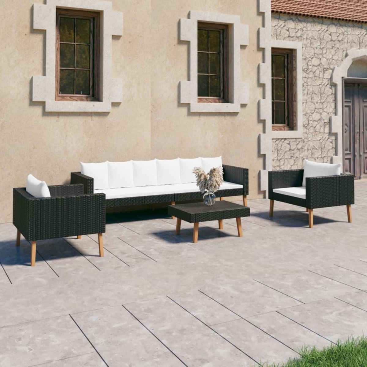VIDAXL Salon de jardin 4 pcs avec coussins Resine tressee Noir