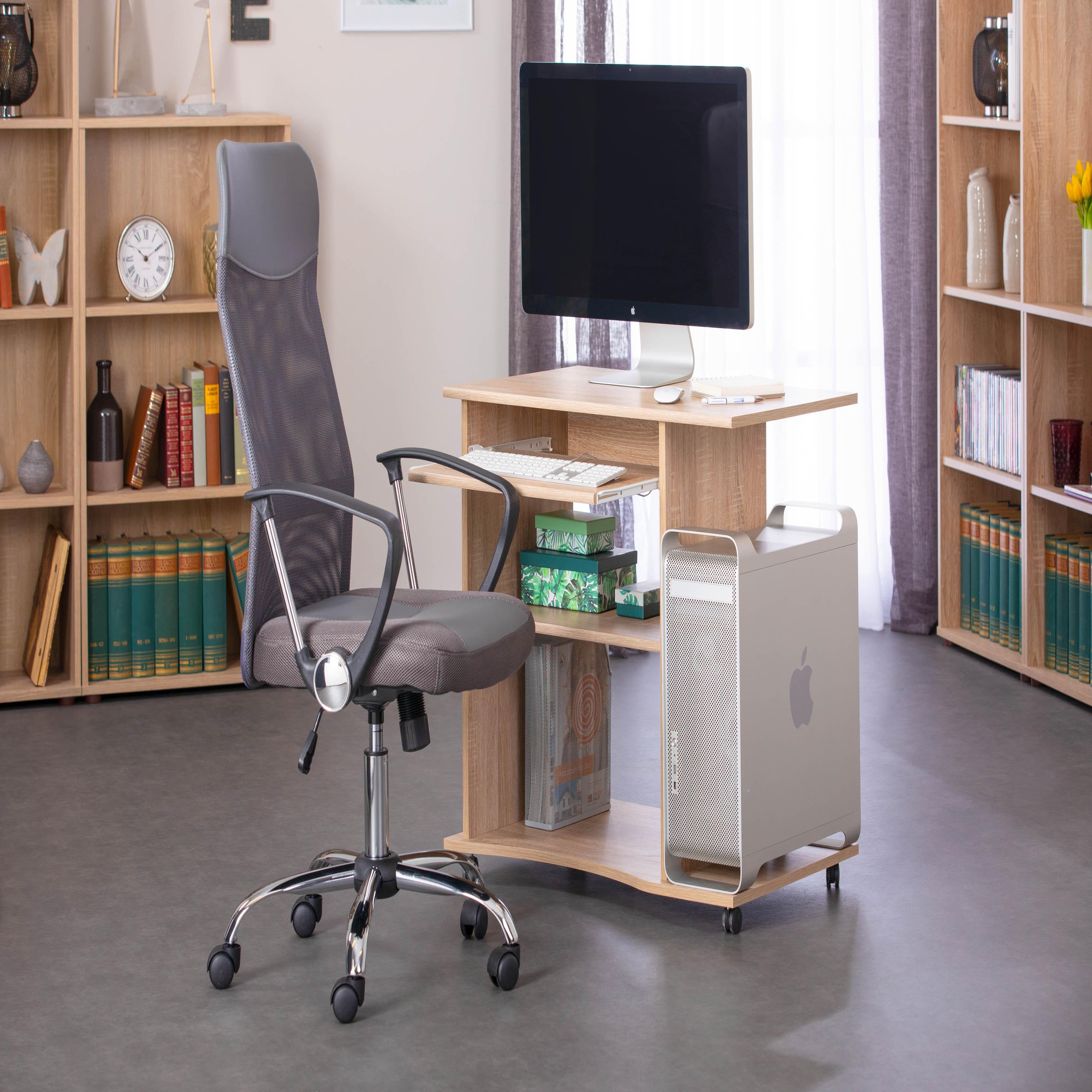 Voir la diapositive 1 : Bureau droit informatique avec tablette coulissante et roulettes L80cm  ADRIEN