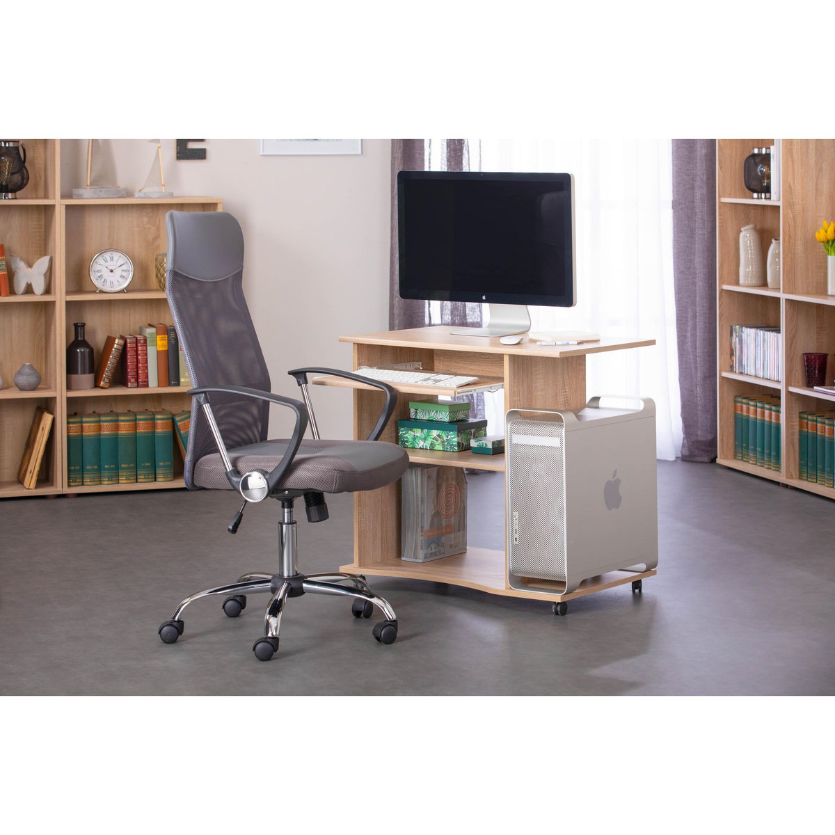 Bureau droit informatique avec tablette coulissante et roulettes L80cm  ADRIEN