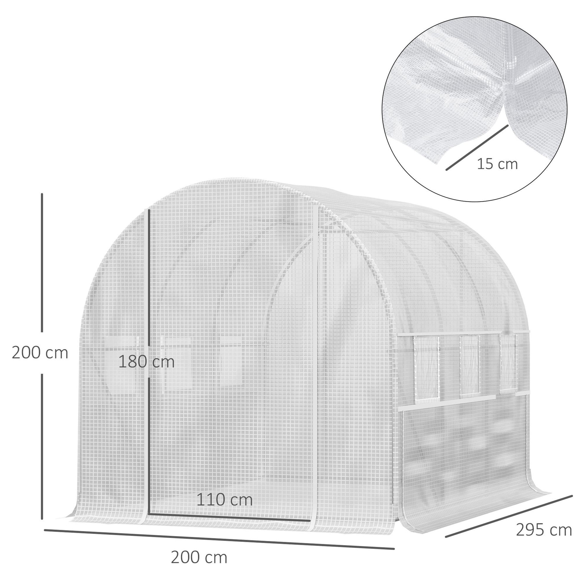 Voir la diapositive 2 : OUTSUNNY Serre de jardin tunnel 6 m² 6 fenêtres porte zippée acier galvanisé pe blanc