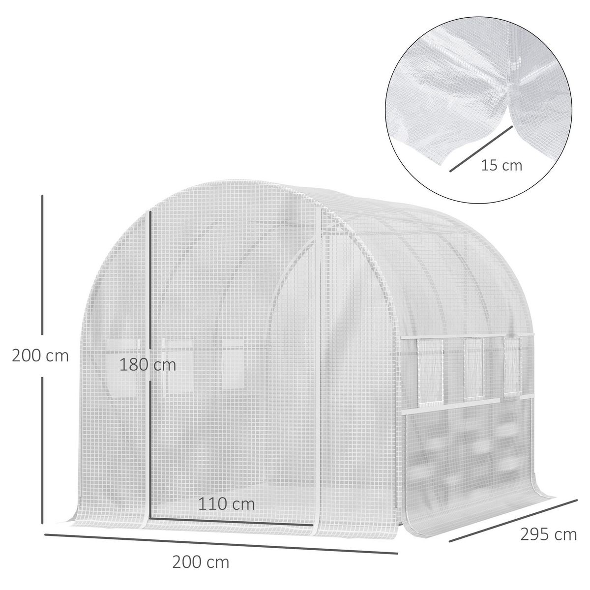 OUTSUNNY Serre de jardin tunnel 6 m² 6 fenêtres porte zippée acier galvanisé PE blanc