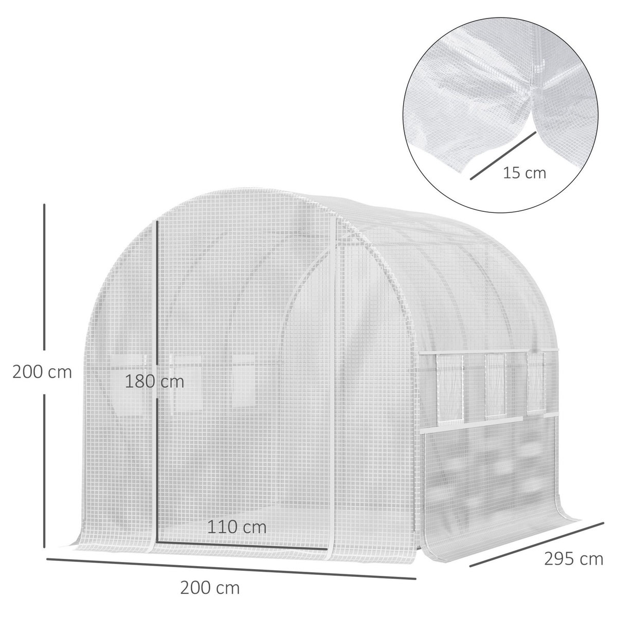 OUTSUNNY Serre de jardin tunnel 6 m² 6 fenêtres porte zippée acier galvanisé PE blanc
