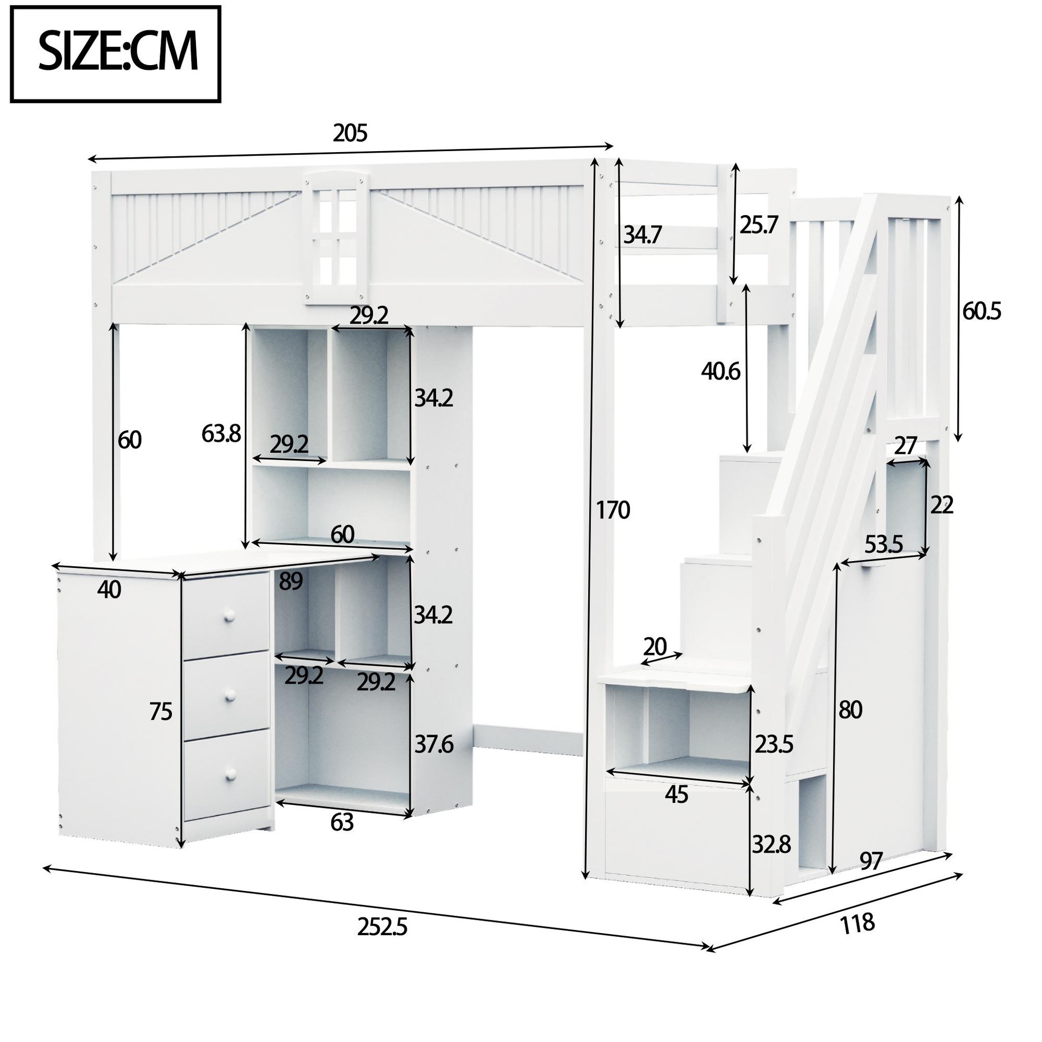 Voir la diapositive 3 : MERAX Lit mezzanine 90x200cm coloris blanc bois massif