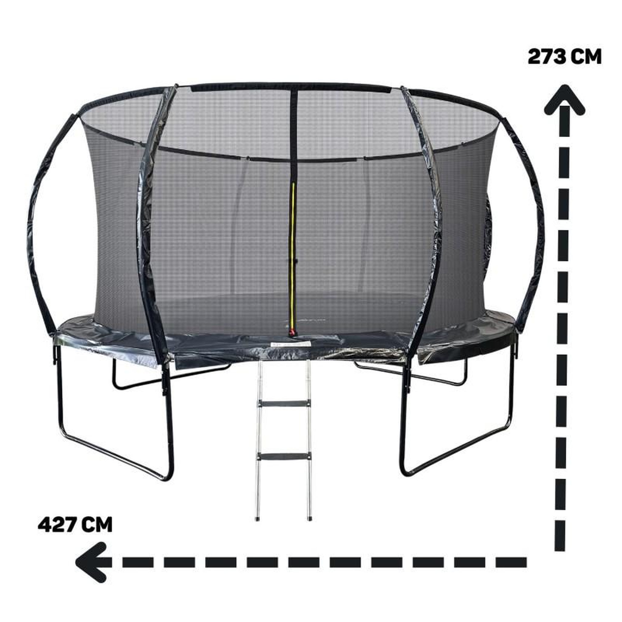 Voir la diapositive 3 : JUMP4FUN Trampoline 14Ft ø 427 cm noire avec Echelle, Protection et Filet de sécurité