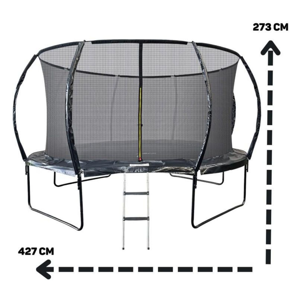 JUMP4FUN Trampoline 14Ft ø 427 cm noire avec Echelle, Protection et Filet de sécurité