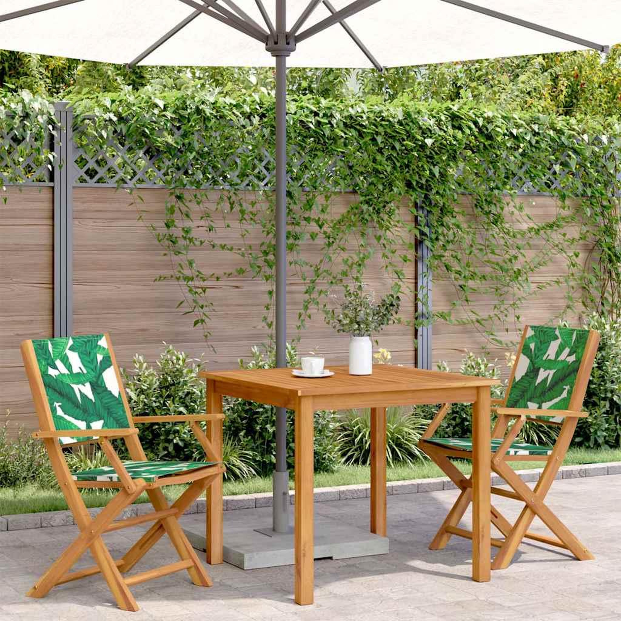 Voir la diapositive 3 : VIDAXL Chaises de jardin lot de 2 motif de feuilles acacia et tissu
