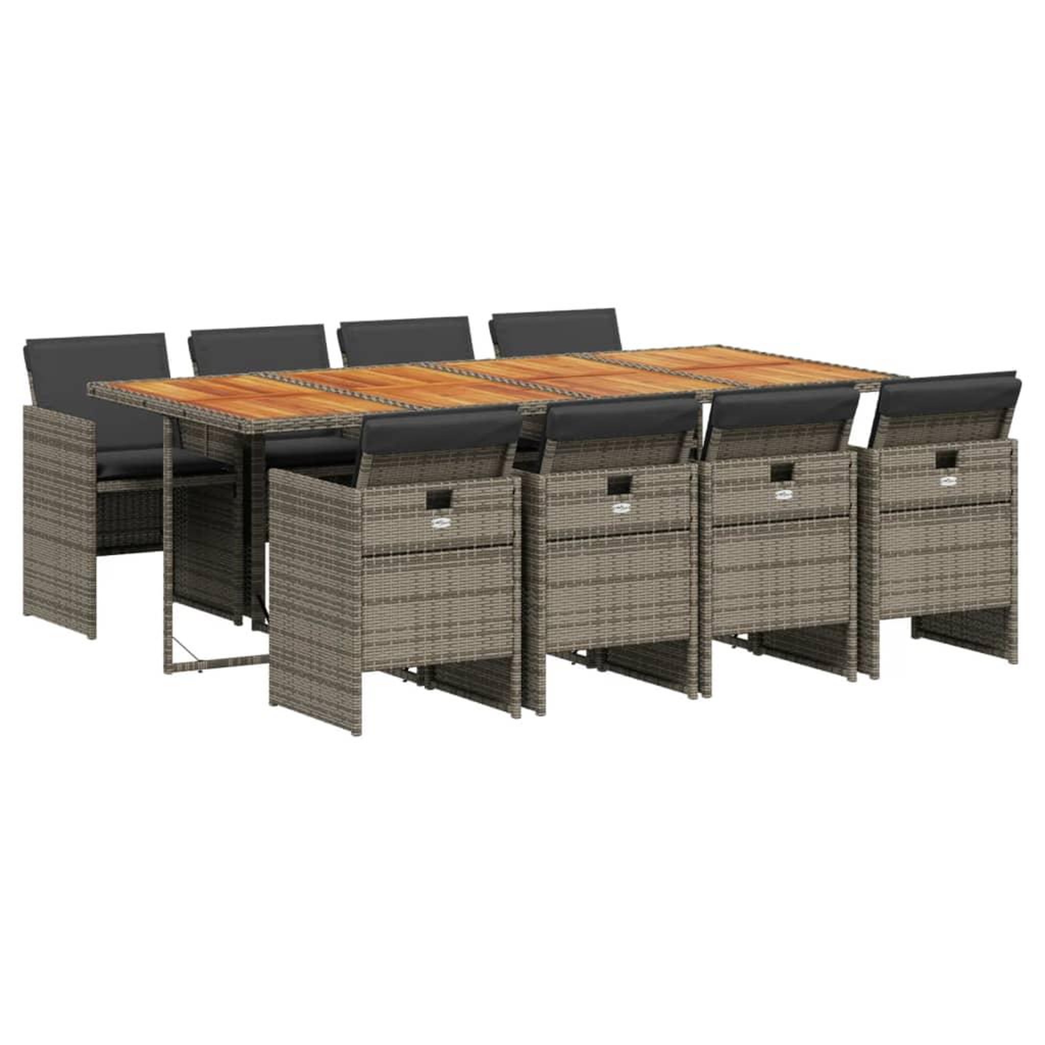 Voir la diapositive 2 : VIDAXL Ensemble a manger de jardin 9 pcs coussins gris resine tressee