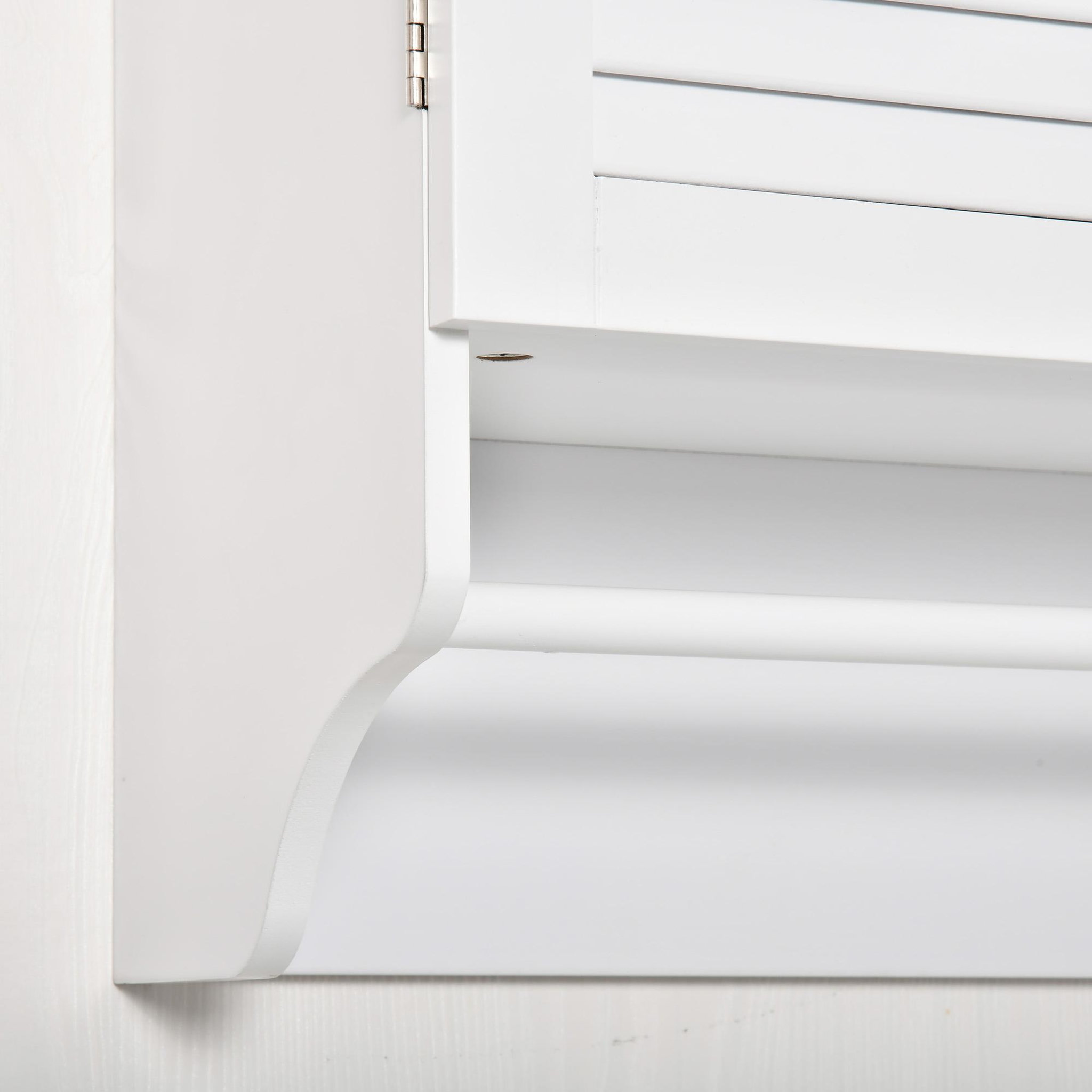 Voir la diapositive 6 : KLEANKIN Armoire haute murale salle de bain ou wc - placard 2 portes persiennes avec étagère - porte-serviette - mdf blanc