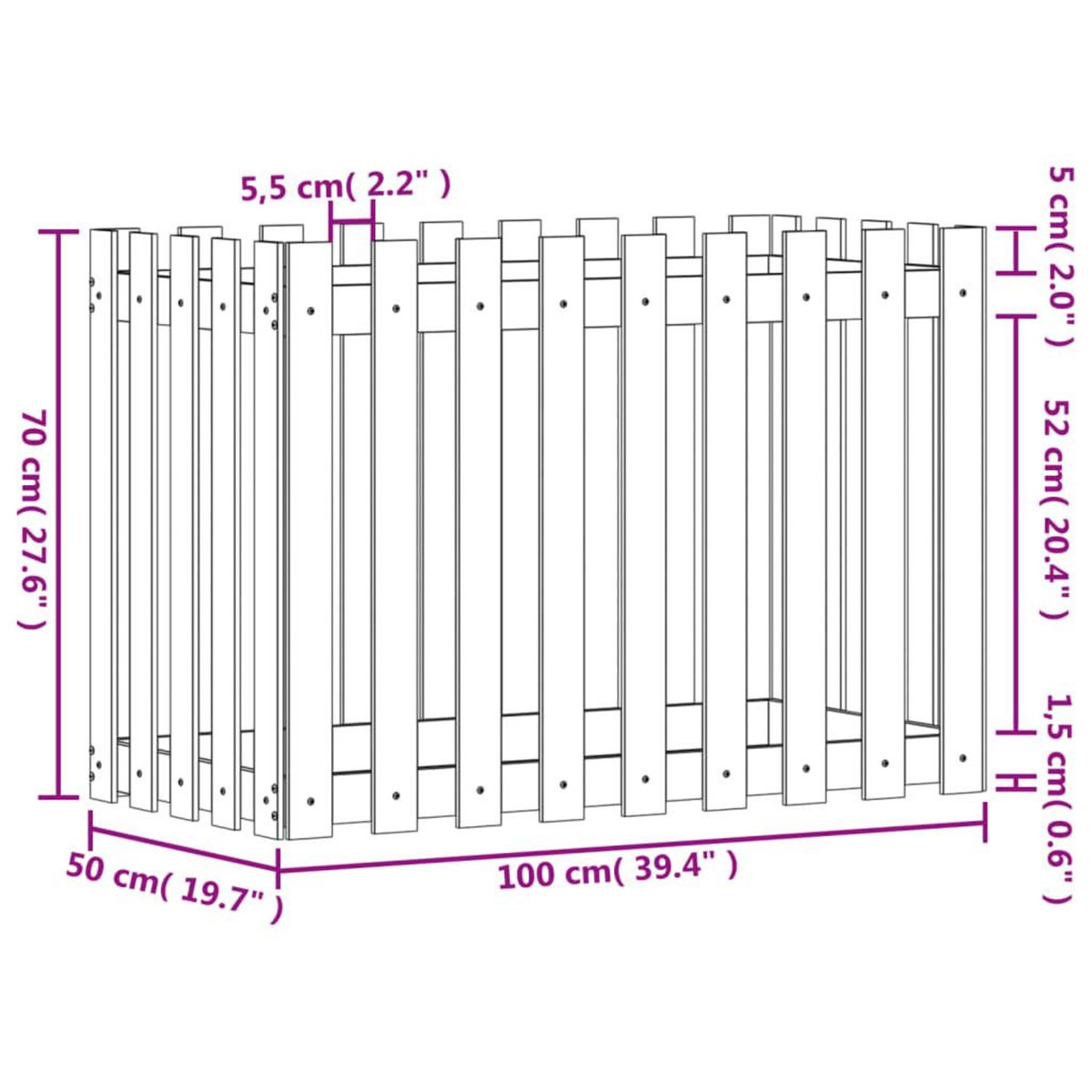 VIDAXL Lit sureleve de jardin design de cloture 100x50x70cm pin massif