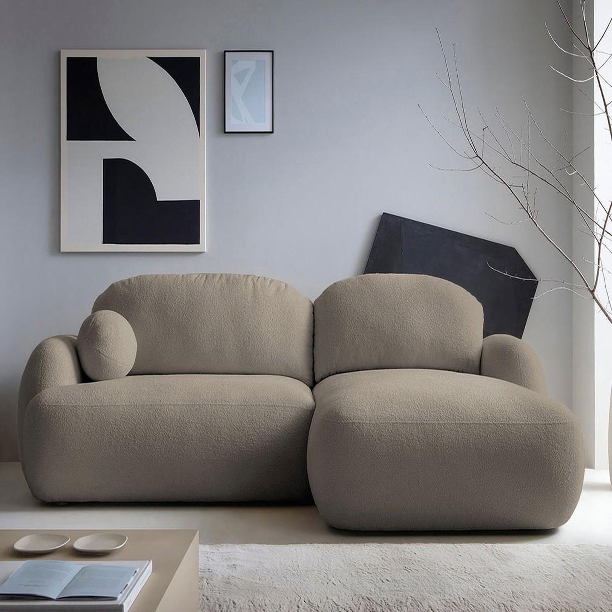 Voir la diapositive 1 : BEST MOBILIER Berenice - canapé d'angle droit 4 places convertible avec coffre en tissu bouclette