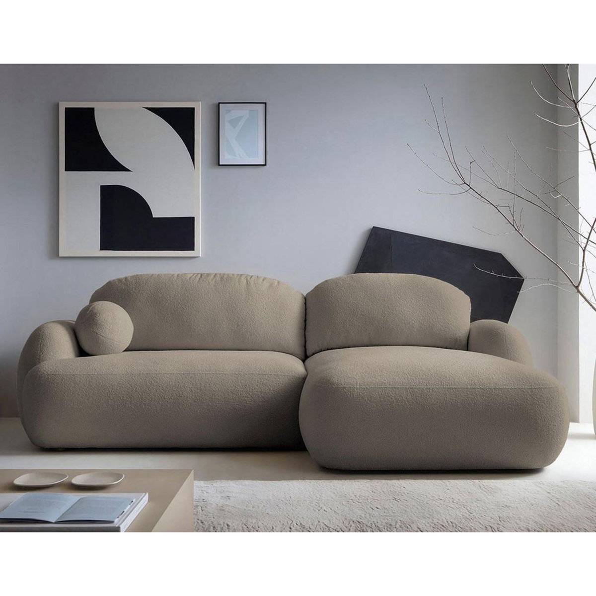 BEST MOBILIER Berenice - canapé d'angle droit 4 places convertible avec coffre en tissu bouclette