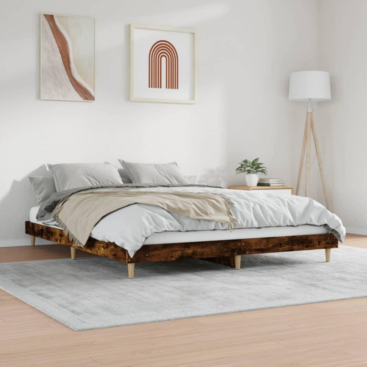 VIDAXL Cadre de lit sans matelas chene fume 150x200 cm bois ingenierie