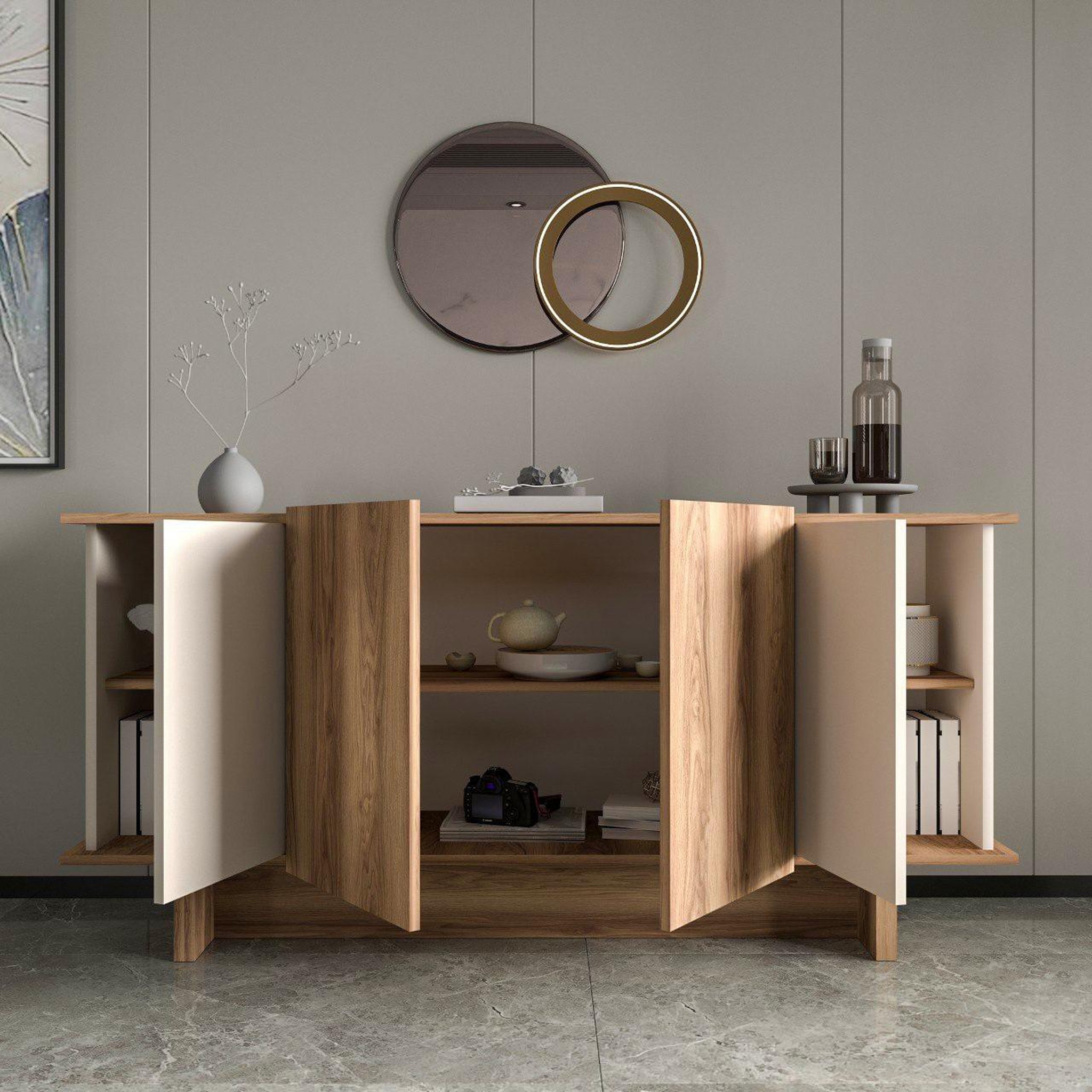 Voir la diapositive 3 : Habitat et Jardin Buffet en bois  diana  - 180 x 40 x 81 cm - beige