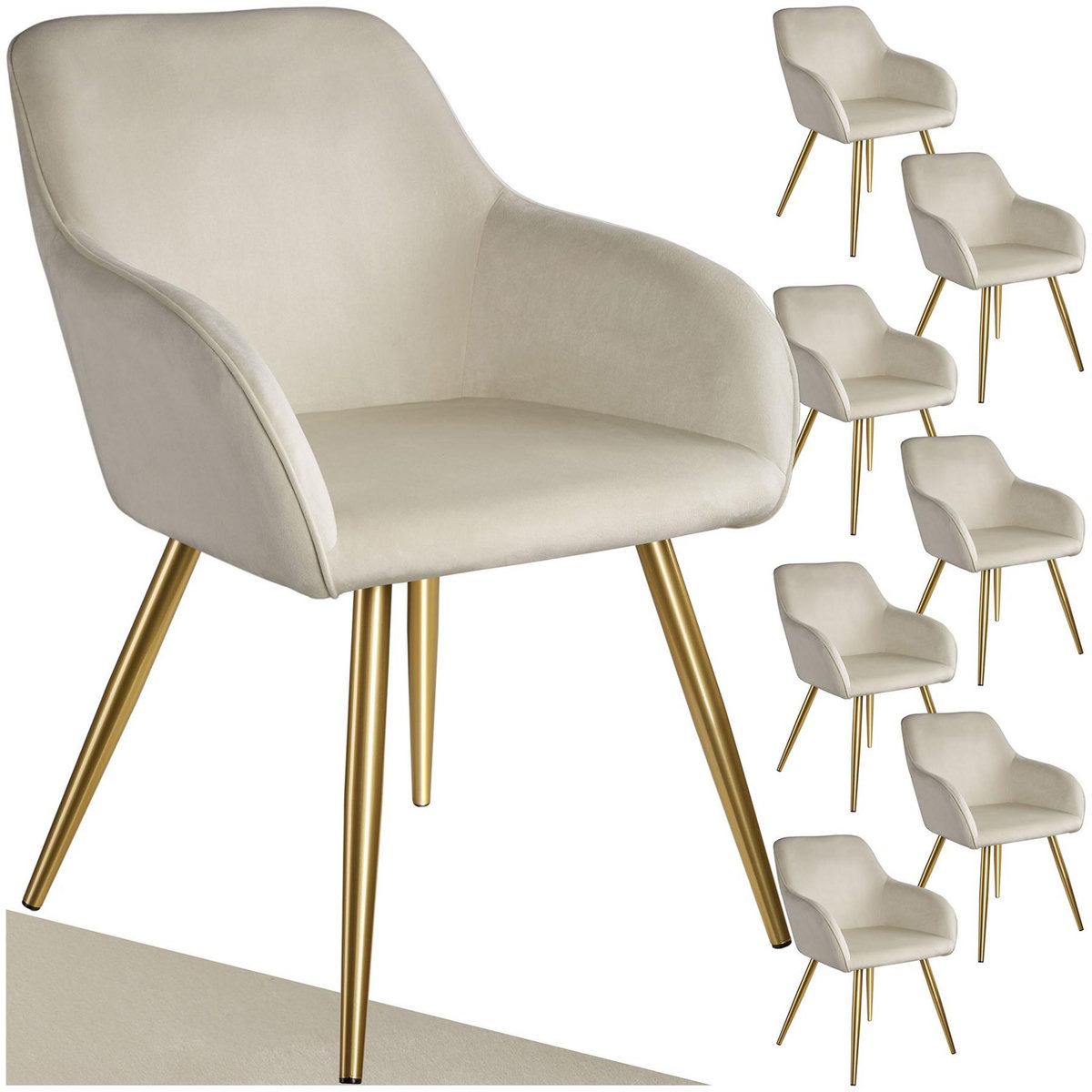 tectake Ensemble de 8 chaises rembourrées aspect velours crème et or