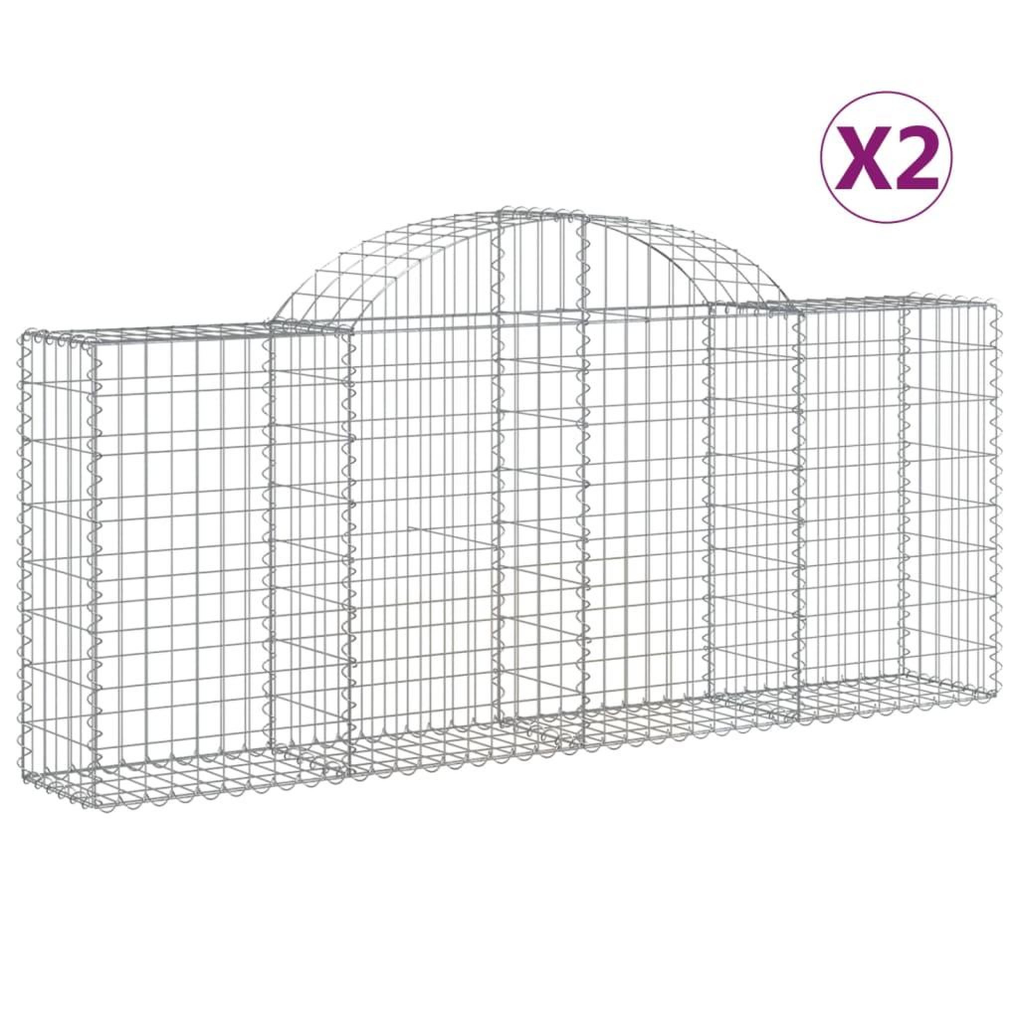 Voir la diapositive 2 : VIDAXL Paniers a gabions arques 2 pcs 200x30x80/100 cm Fer galvanise