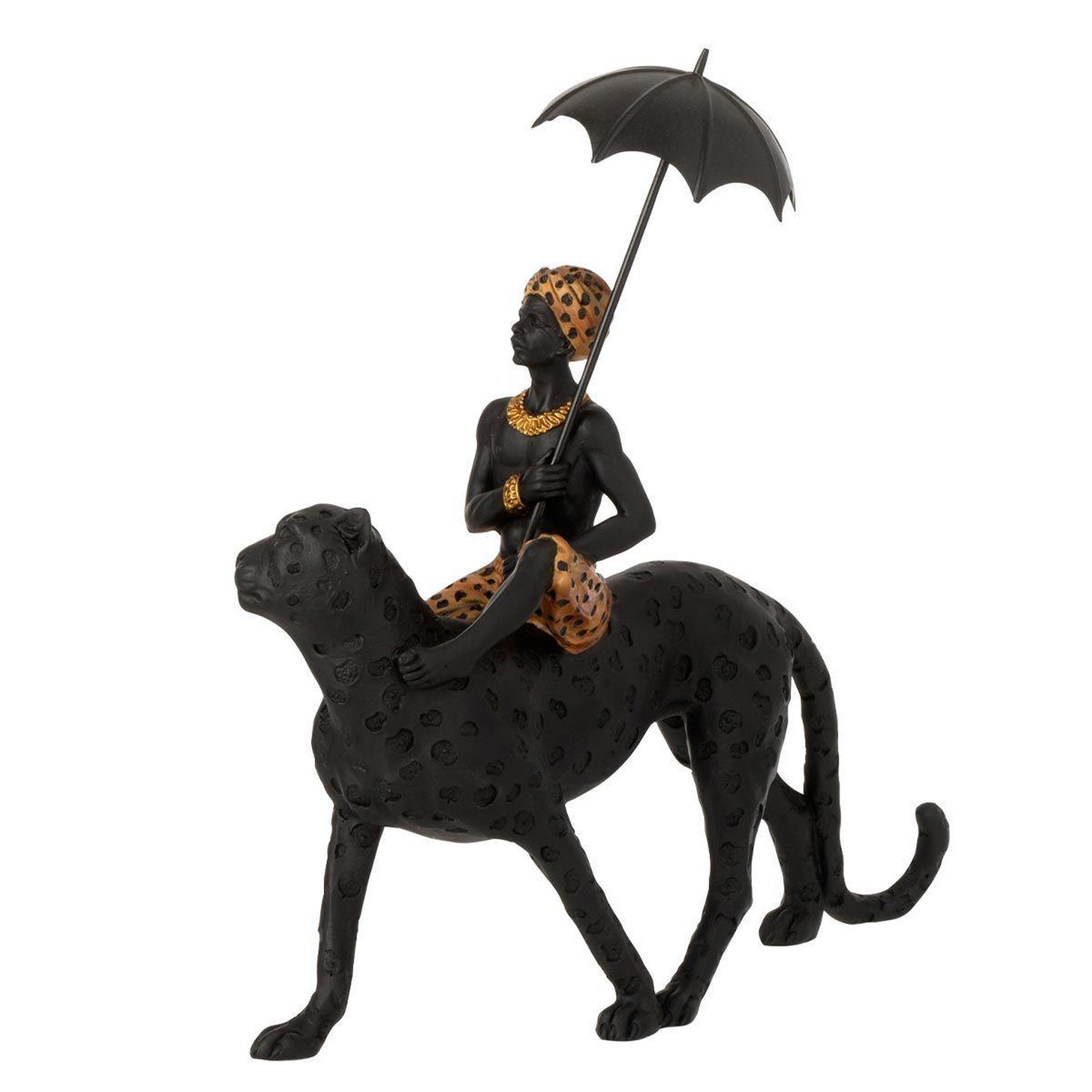 Voir la diapositive 2 : J-LINE Statuette Déco  Garçon sur Léopard  34cm Noir