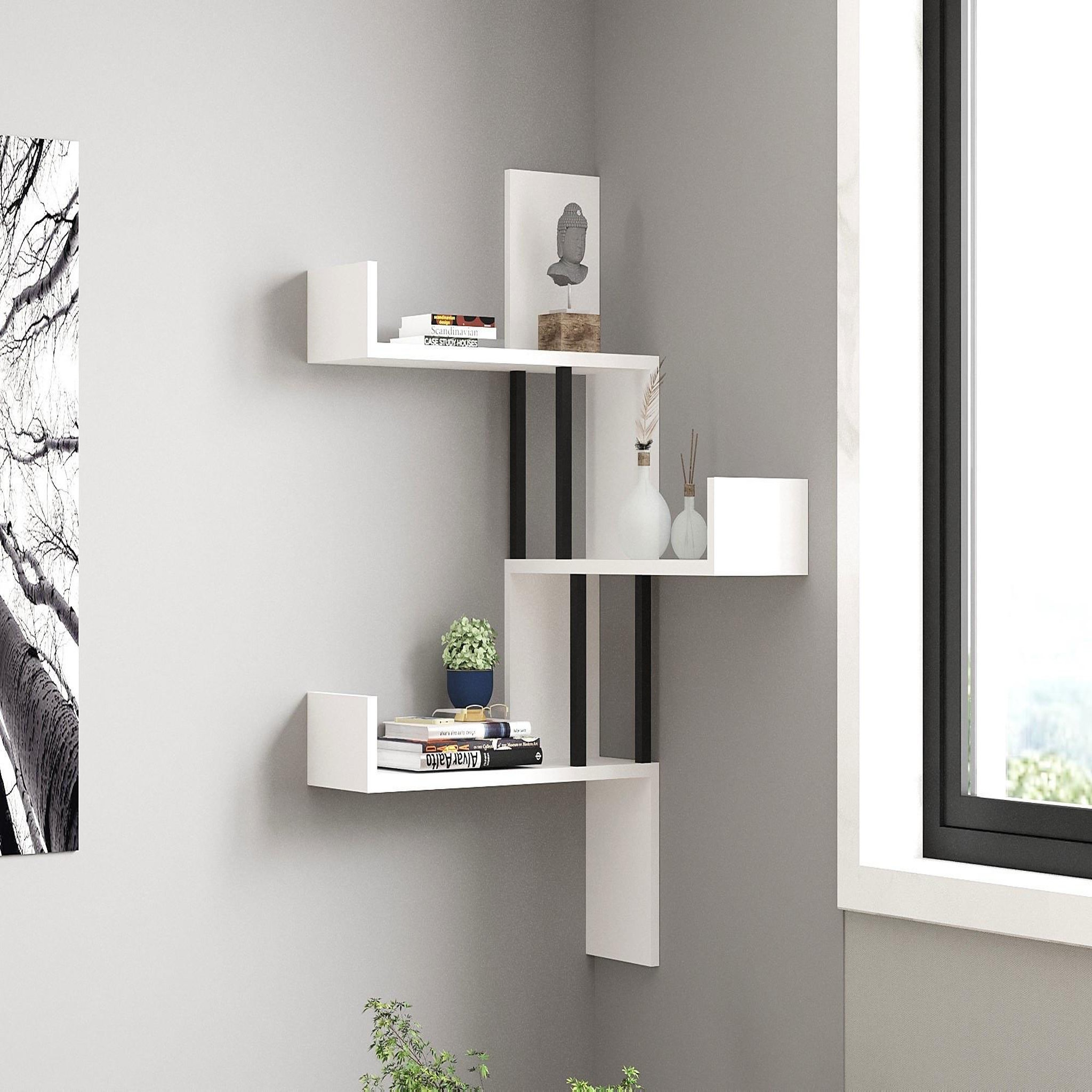 Voir la diapositive 3 : Habitat et Jardin Étagère murale en bois  bombe  - 60 x 20 x 105 cm - blanc