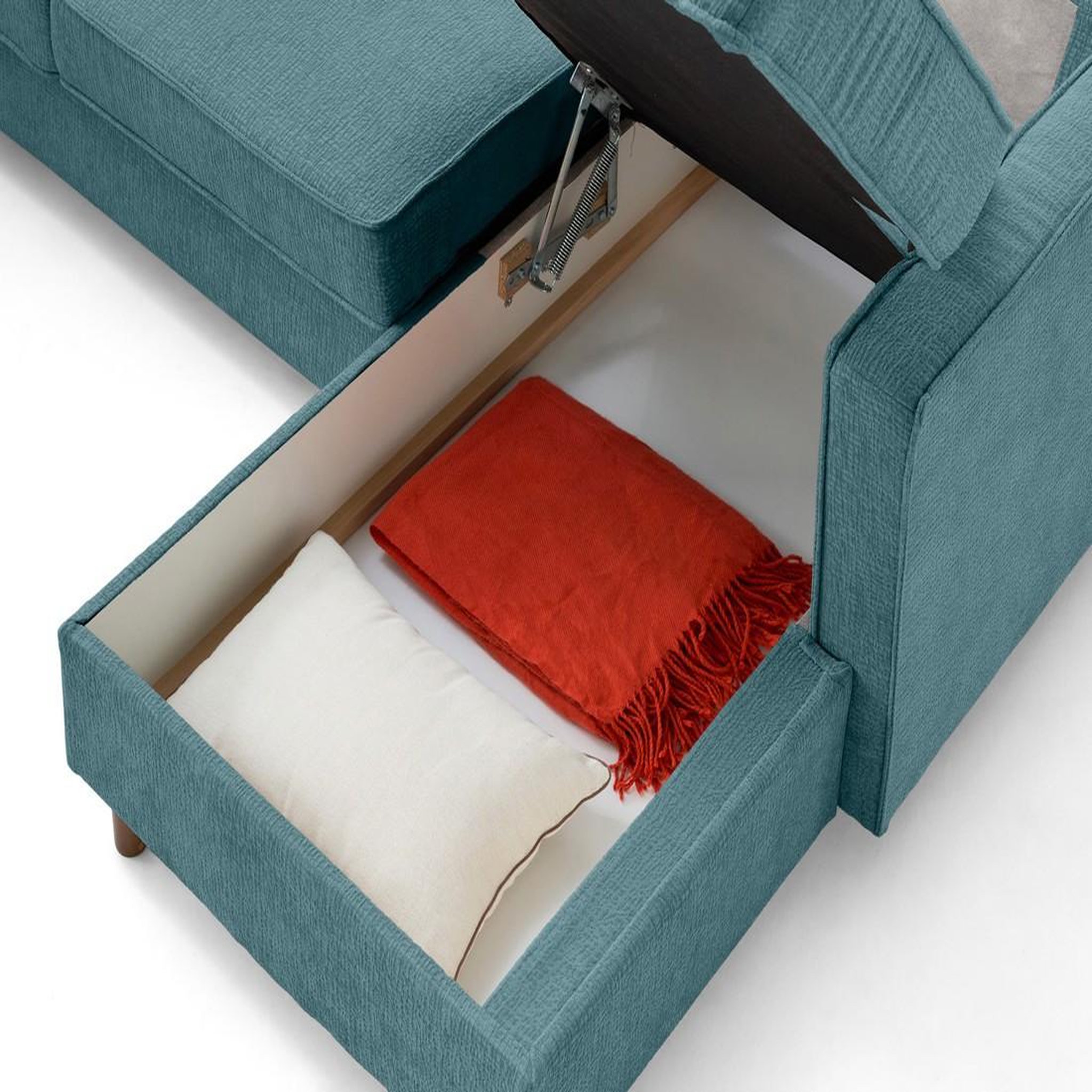 Voir la diapositive 3 : LISA DESIGN Jake - canapé panoramique d'angle gauche 7 places convertible avec coffre en tissu velours relief