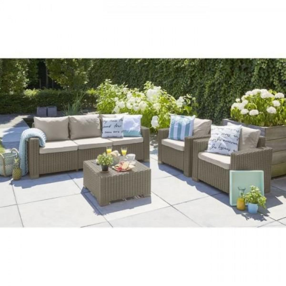 ALLIBERT by KETER Salon de jardin résine tressée imitation rotin ALLIBERT avec table basse - 5 personnes - California - Beige