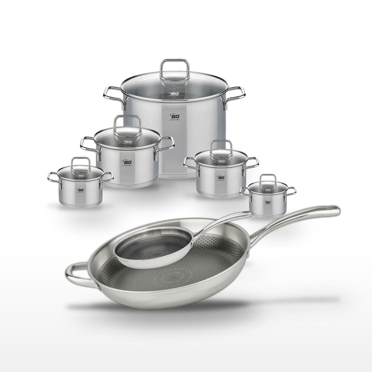 ELO Lot Poêles 24cm & 32cm Elo Relief Evolution avec 5 Faitouts Elo